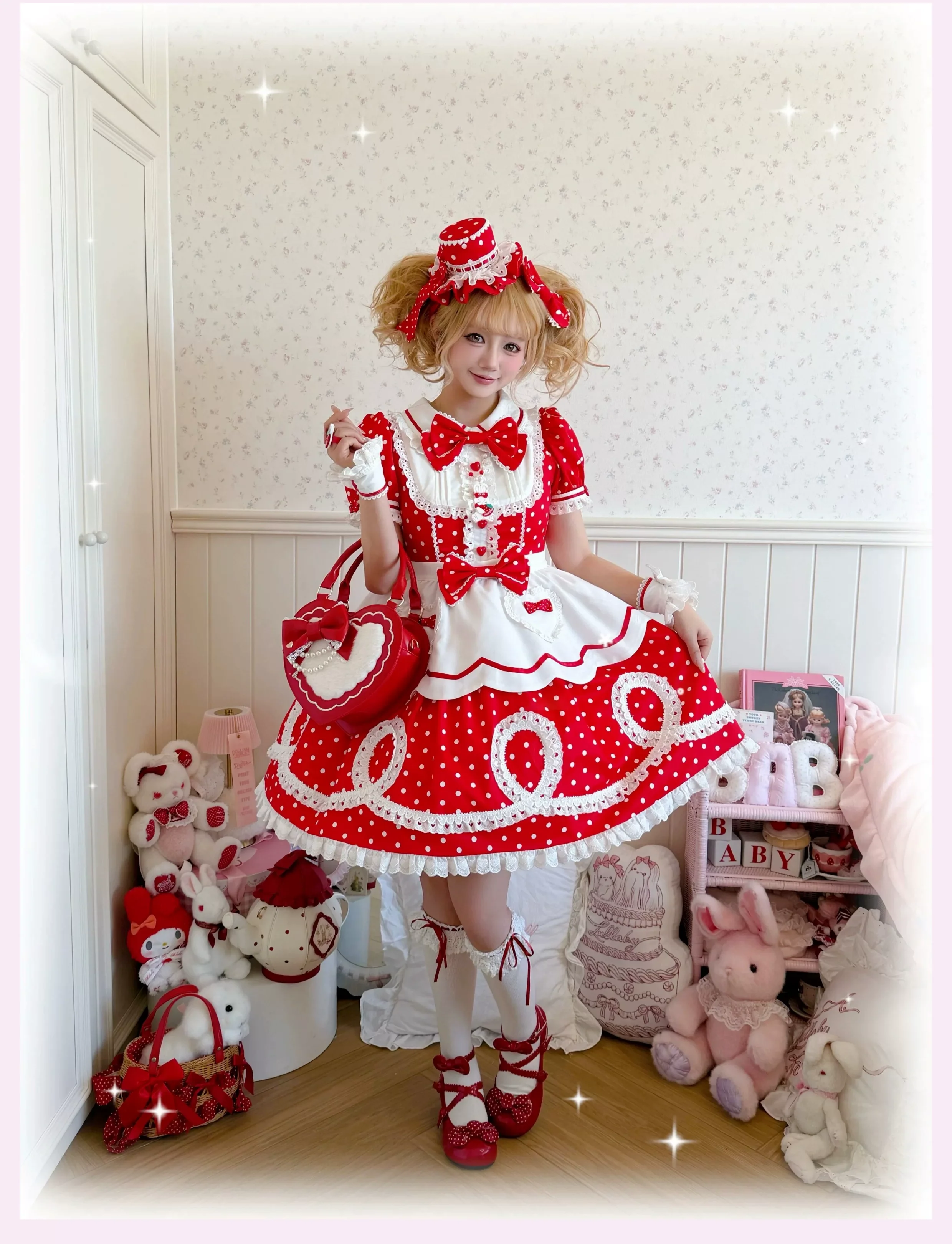 Candy Shop Manager - Old School Lolita Striped OP Dress, Detachable Apron - Image 18