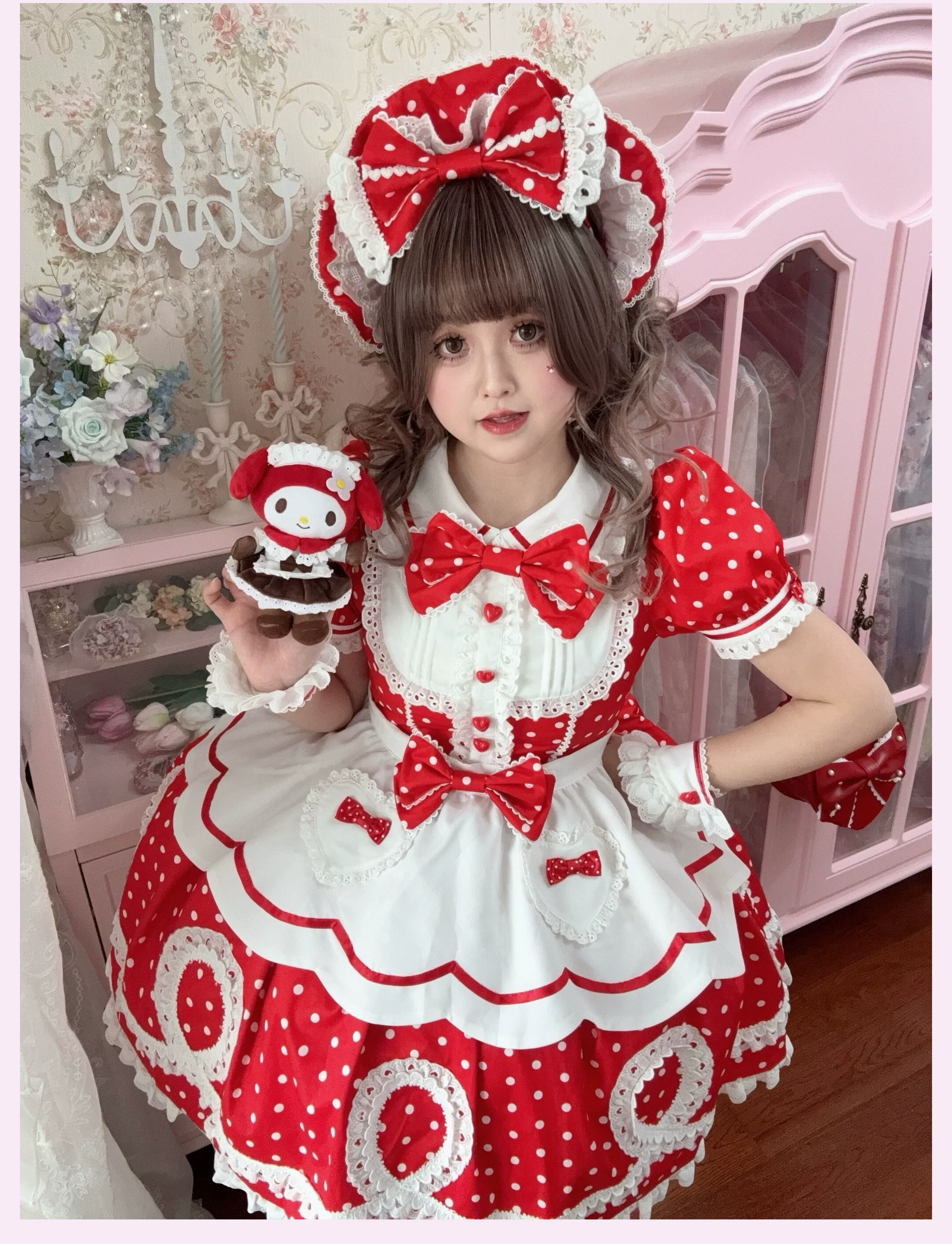 Candy Shop Manager - Old School Lolita Striped OP Dress, Detachable Apron - Image 20