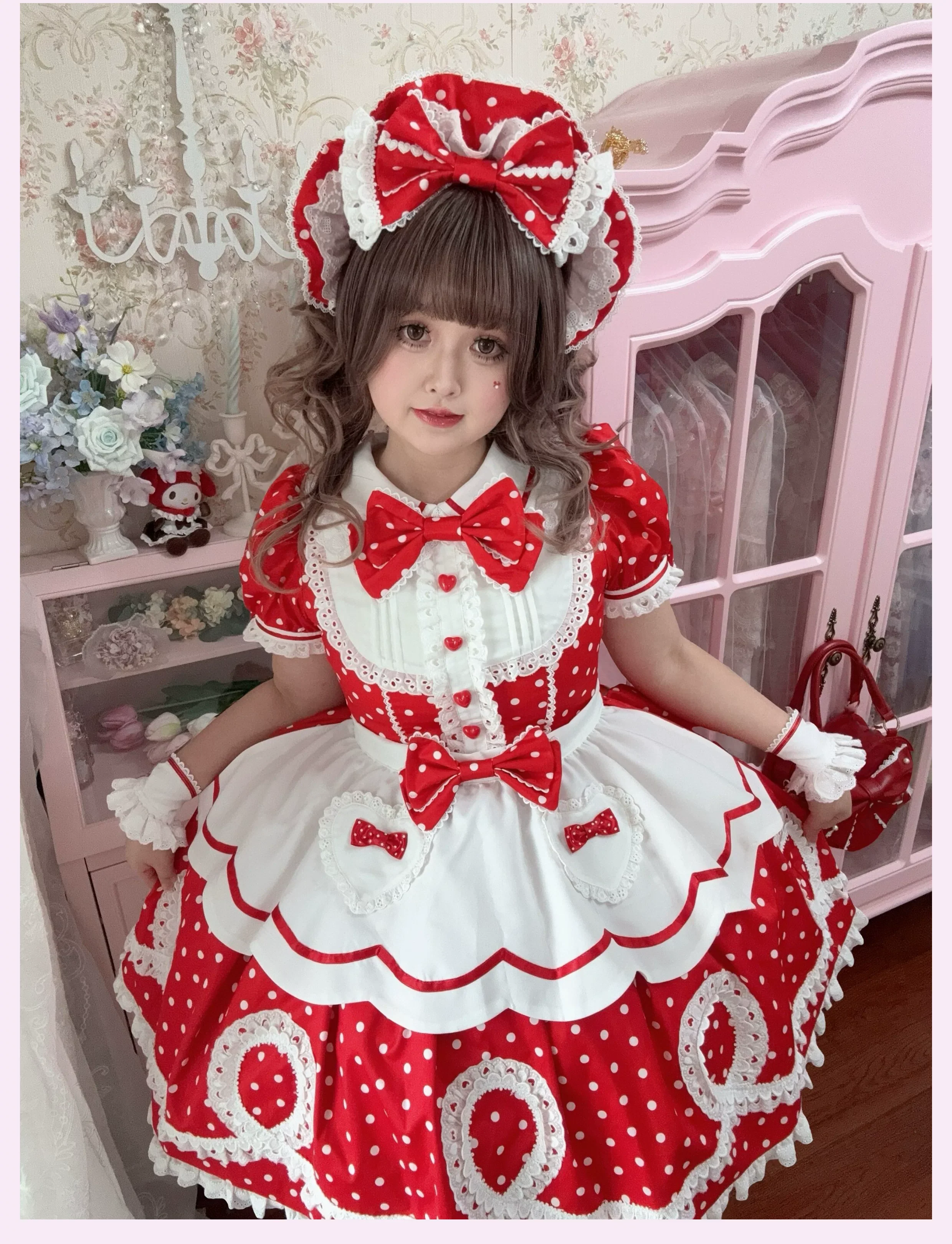 Candy Shop Manager - Old School Lolita Striped OP Dress, Detachable Apron - Image 21
