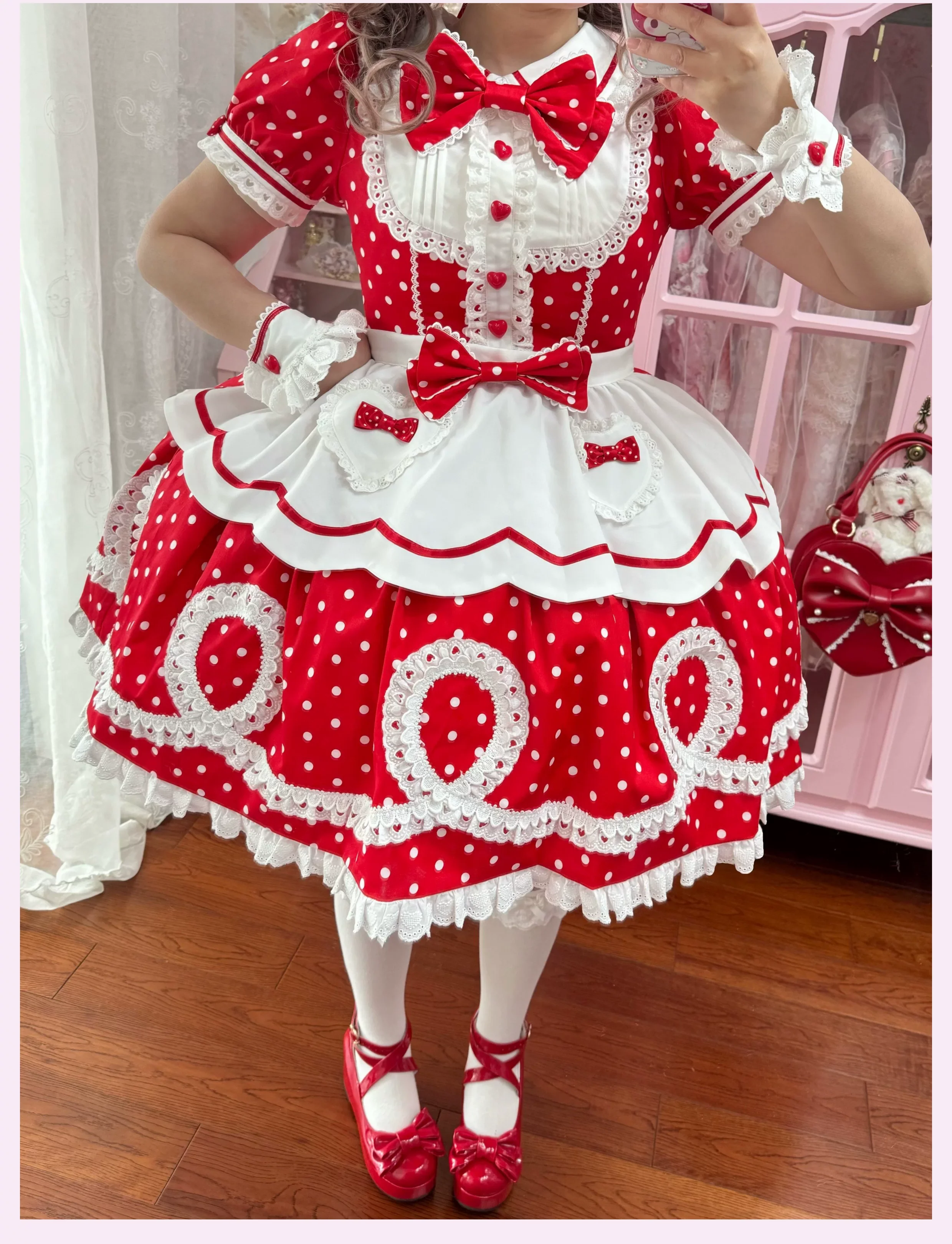 Candy Shop Manager - Old School Lolita Striped OP Dress, Detachable Apron - Image 22