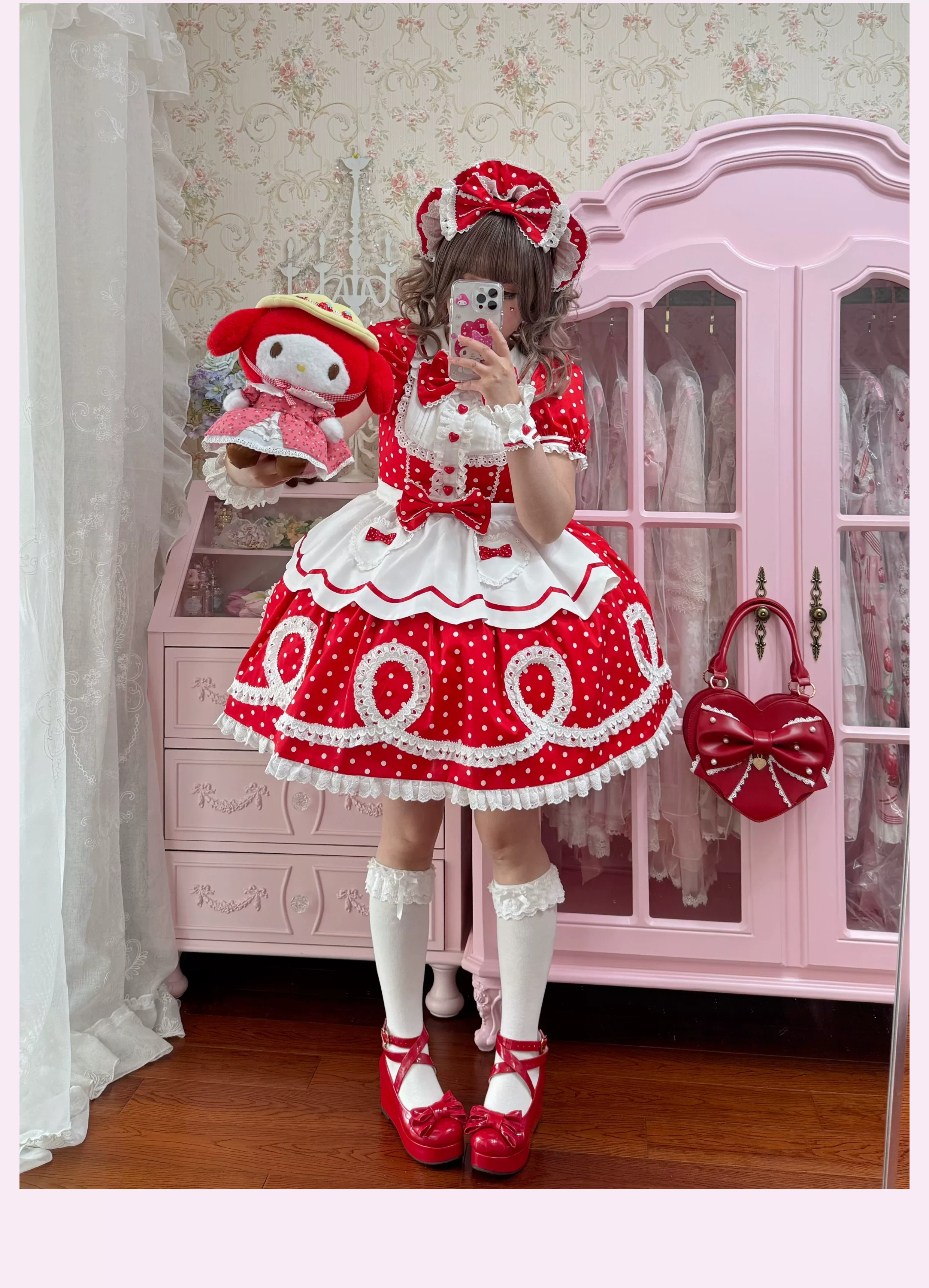 Candy Shop Manager - Old School Lolita Striped OP Dress, Detachable Apron - Image 23