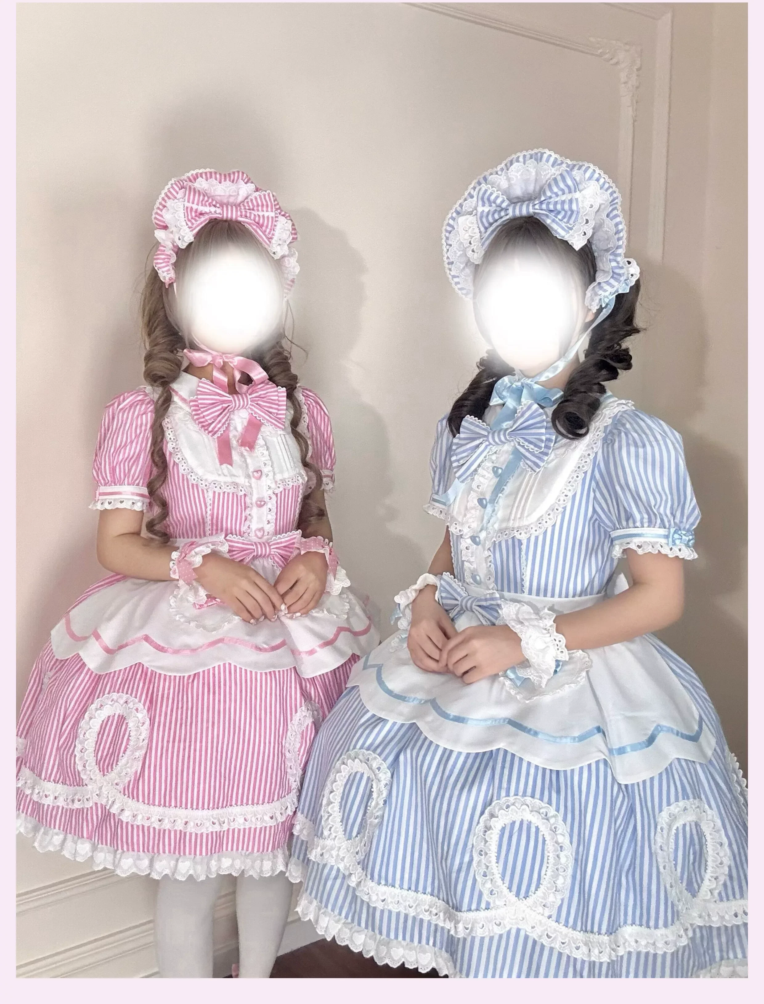 Candy Shop Manager - Old School Lolita Striped OP Dress, Detachable Apron - Image 26