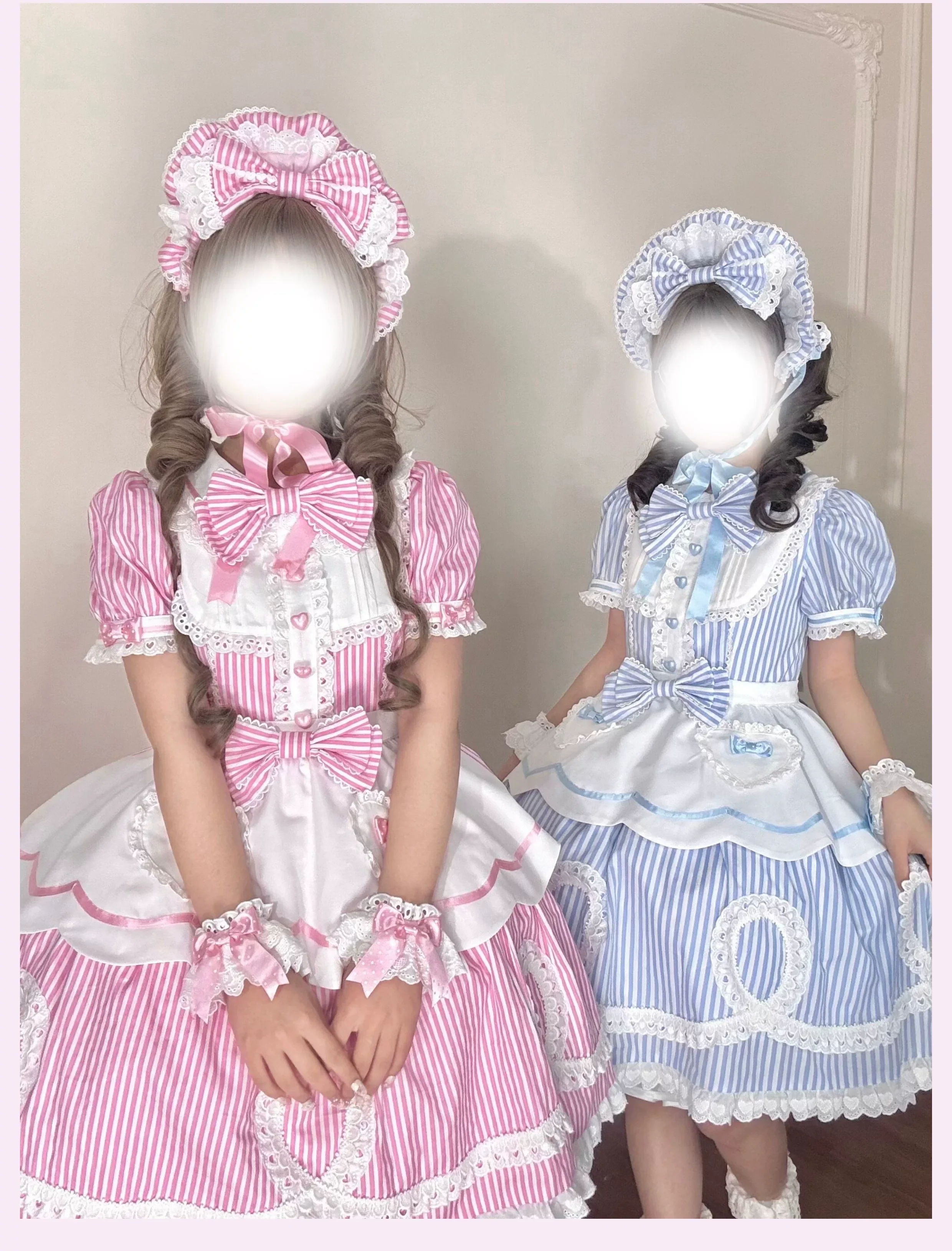 Candy Shop Manager - Old School Lolita Striped OP Dress, Detachable Apron - Image 27