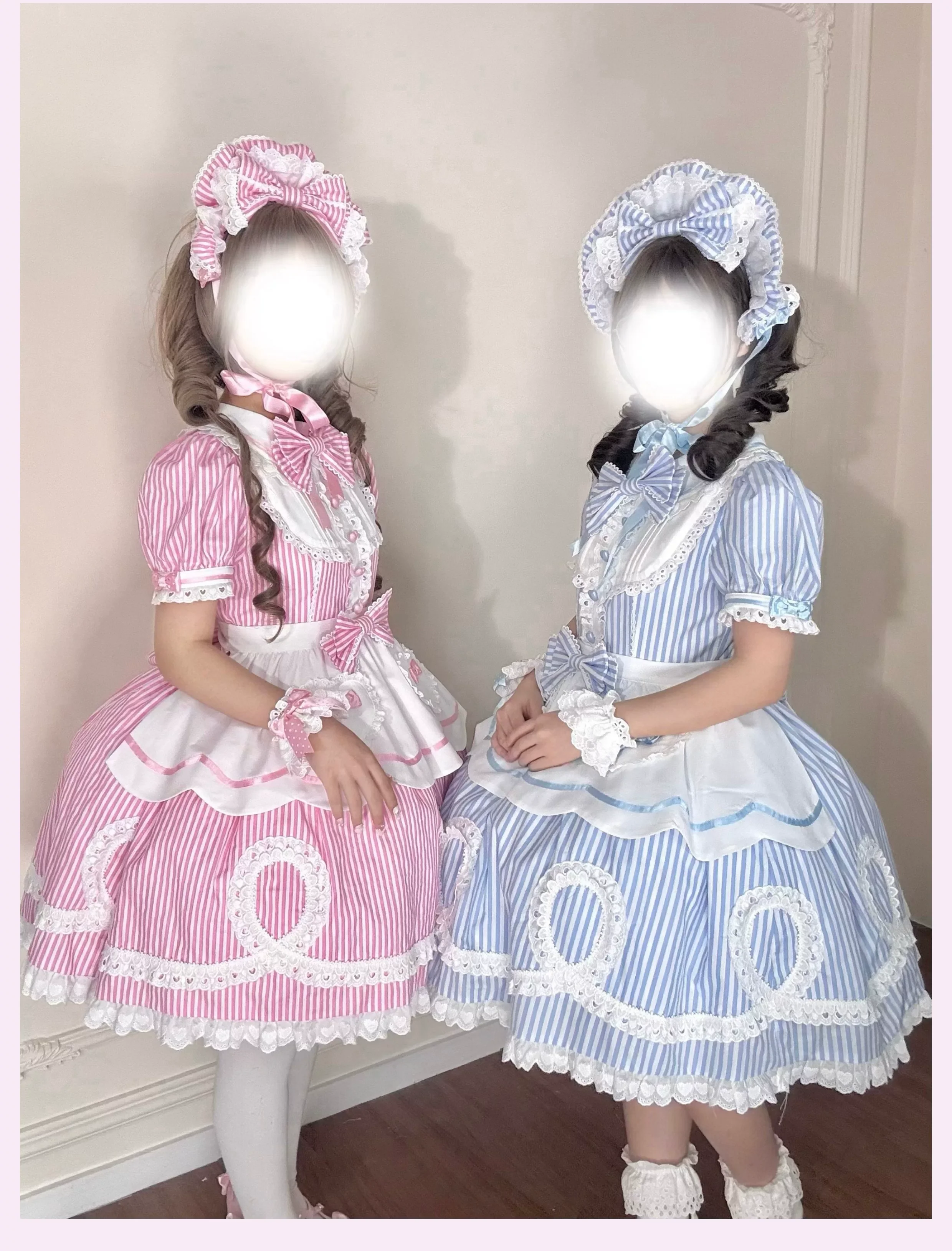 Candy Shop Manager - Old School Lolita Striped OP Dress, Detachable Apron - Image 28