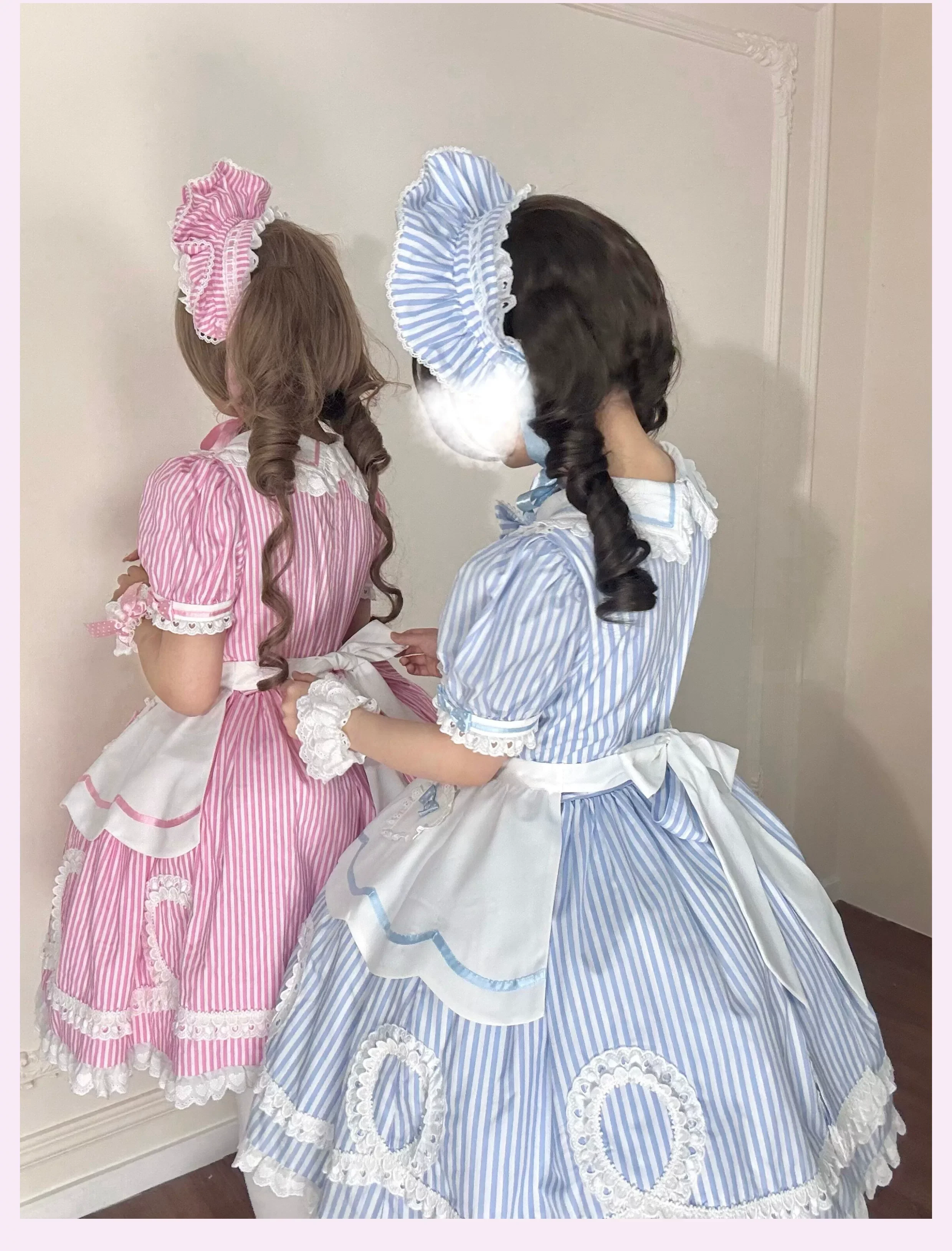 Candy Shop Manager - Old School Lolita Striped OP Dress, Detachable Apron - Image 29