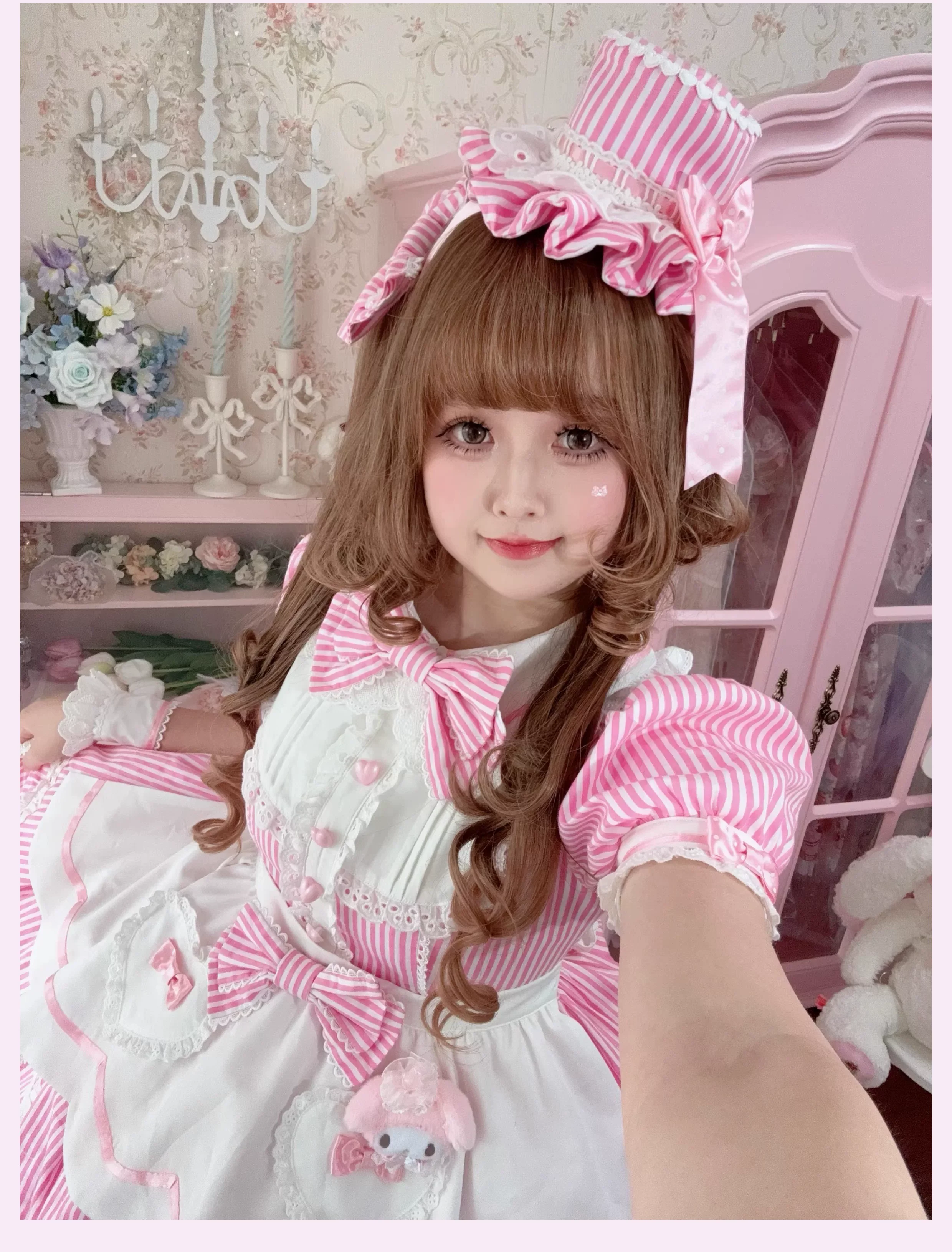 Candy Shop Manager - Old School Lolita Striped OP Dress, Detachable Apron - Image 31