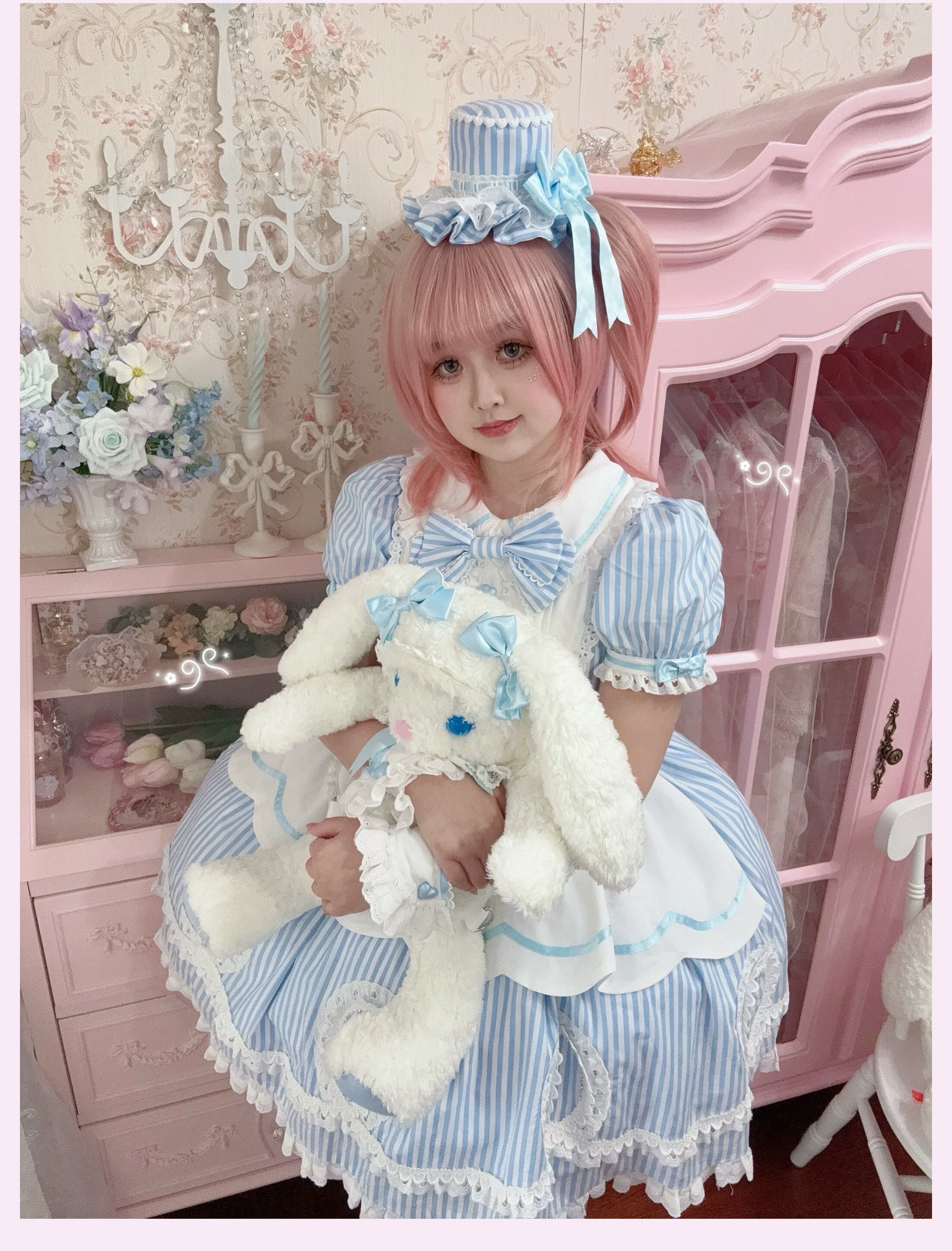 Candy Shop Manager - Old School Lolita Striped OP Dress, Detachable Apron - Image 38