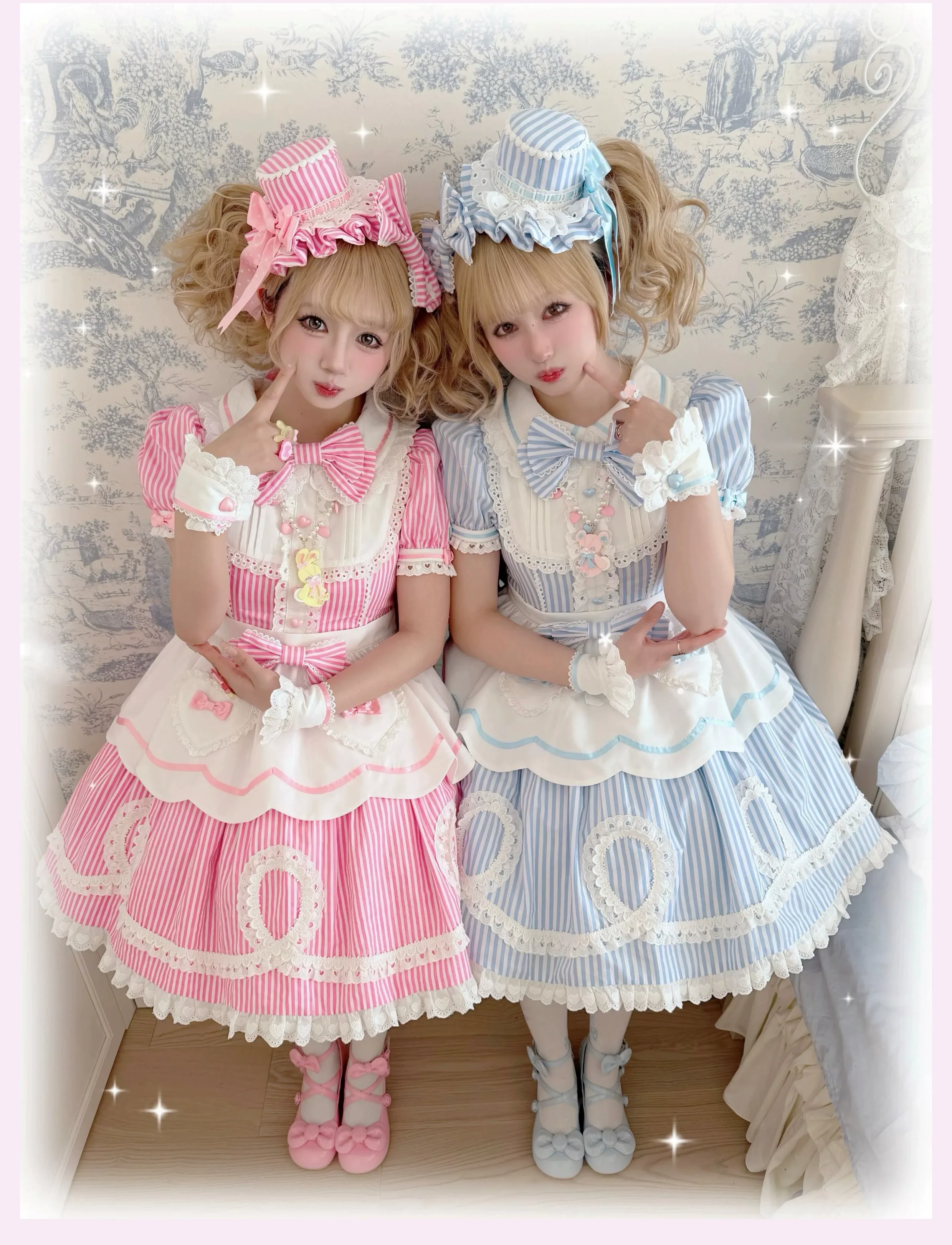 Candy Shop Manager - Old School Lolita Striped OP Dress, Detachable Apron - Image 5