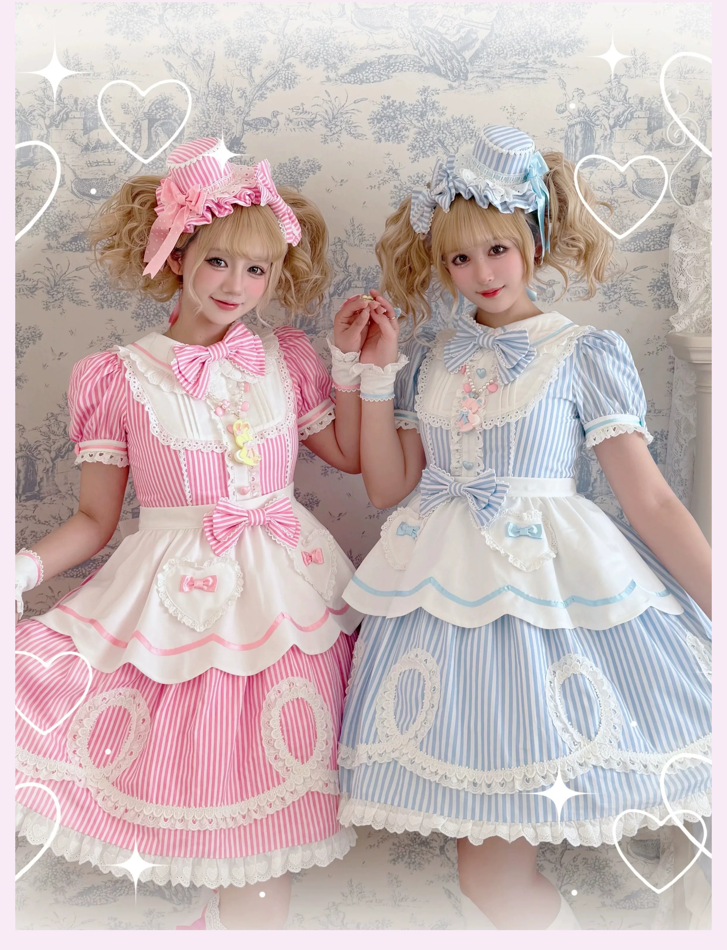 Candy Shop Manager - Old School Lolita Striped OP Dress, Detachable Apron - Image 6