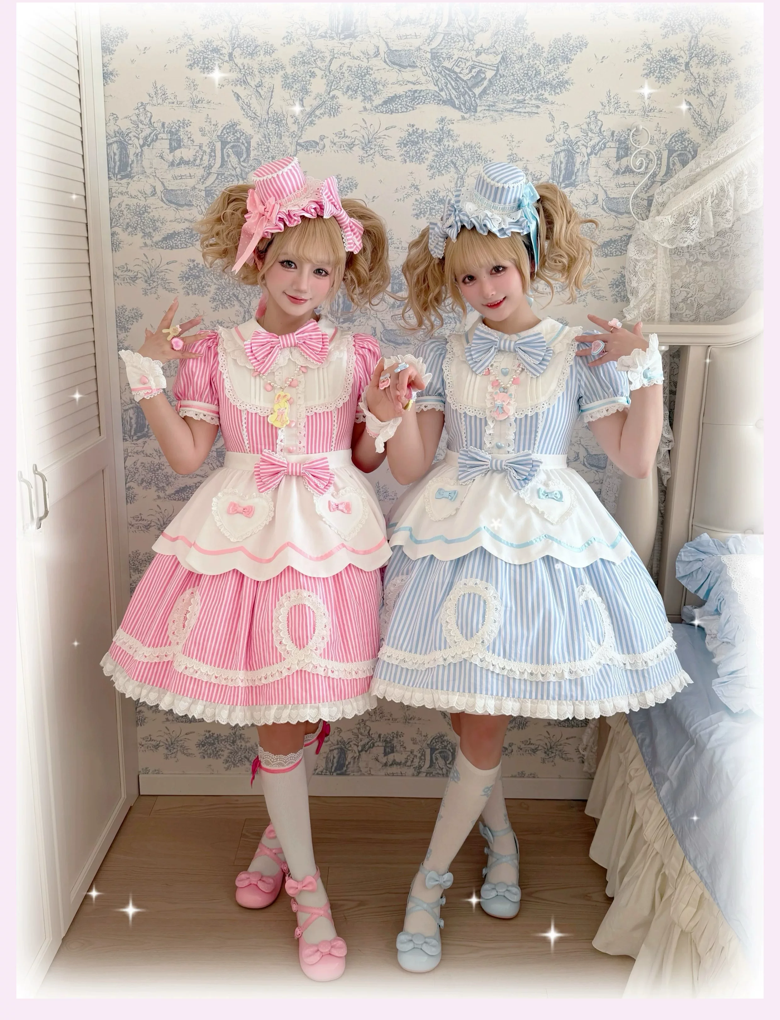 Candy Shop Manager - Old School Lolita Striped OP Dress, Detachable Apron - Image 8