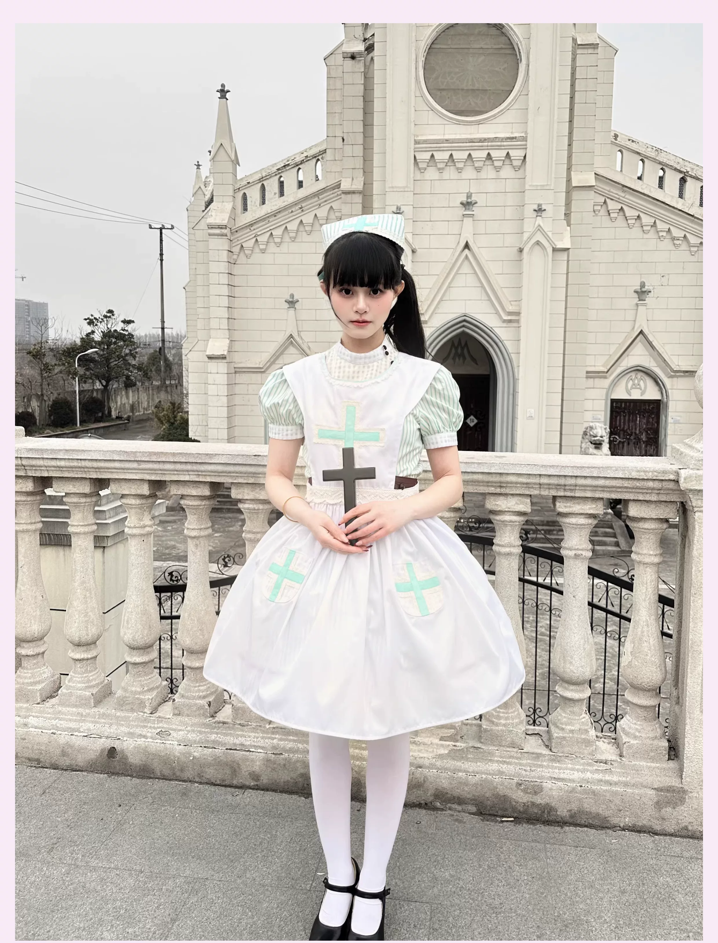 Mint Prescription - Old School Lolita Striped OP Dress, Electrocardiogram Trace - Image 17