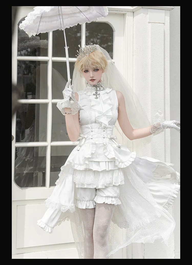 Omega Wedding Gothic Ouji Lolita White Suit - Image 4