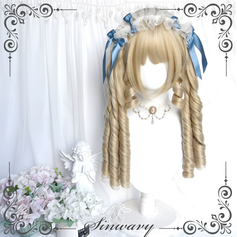 Sinwavy - Retro Lolita Wigs Beige Gold Roman Roll Wig - Image 3