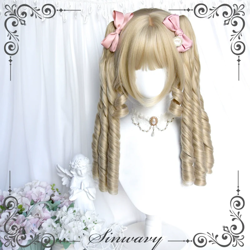 Sinwavy - Retro Lolita Wigs Beige Gold Roman Roll Wig - Image 4