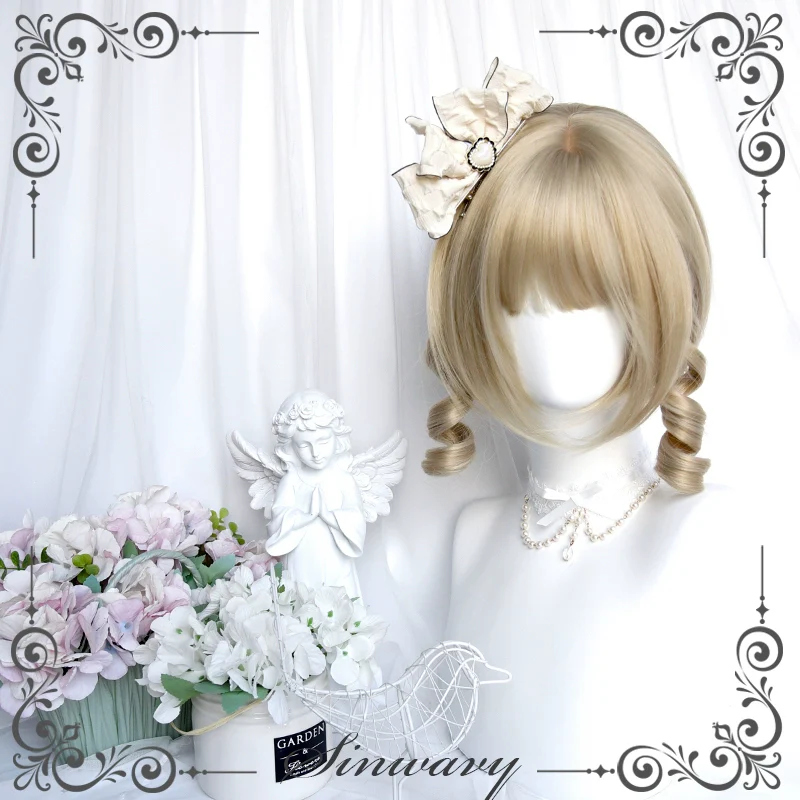 Sinwavy - Retro Lolita Wigs Beige Gold Roman Roll Wig - Image 5