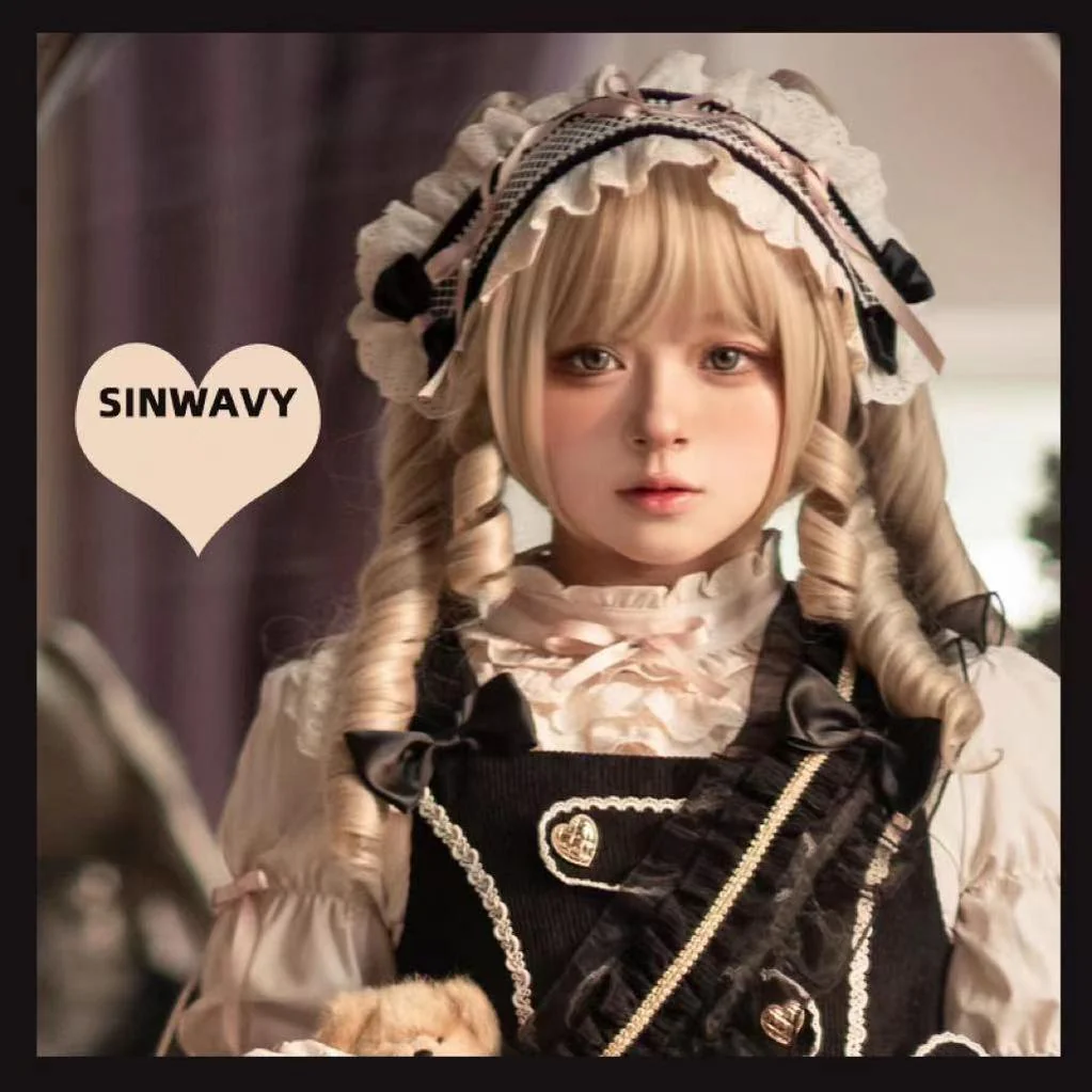 Sinwavy - Retro Lolita Wigs Beige Gold Roman Roll Wig - Image 6