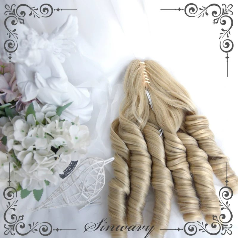 Sinwavy - Retro Lolita Wigs Beige Gold Roman Roll Wig - Image 7