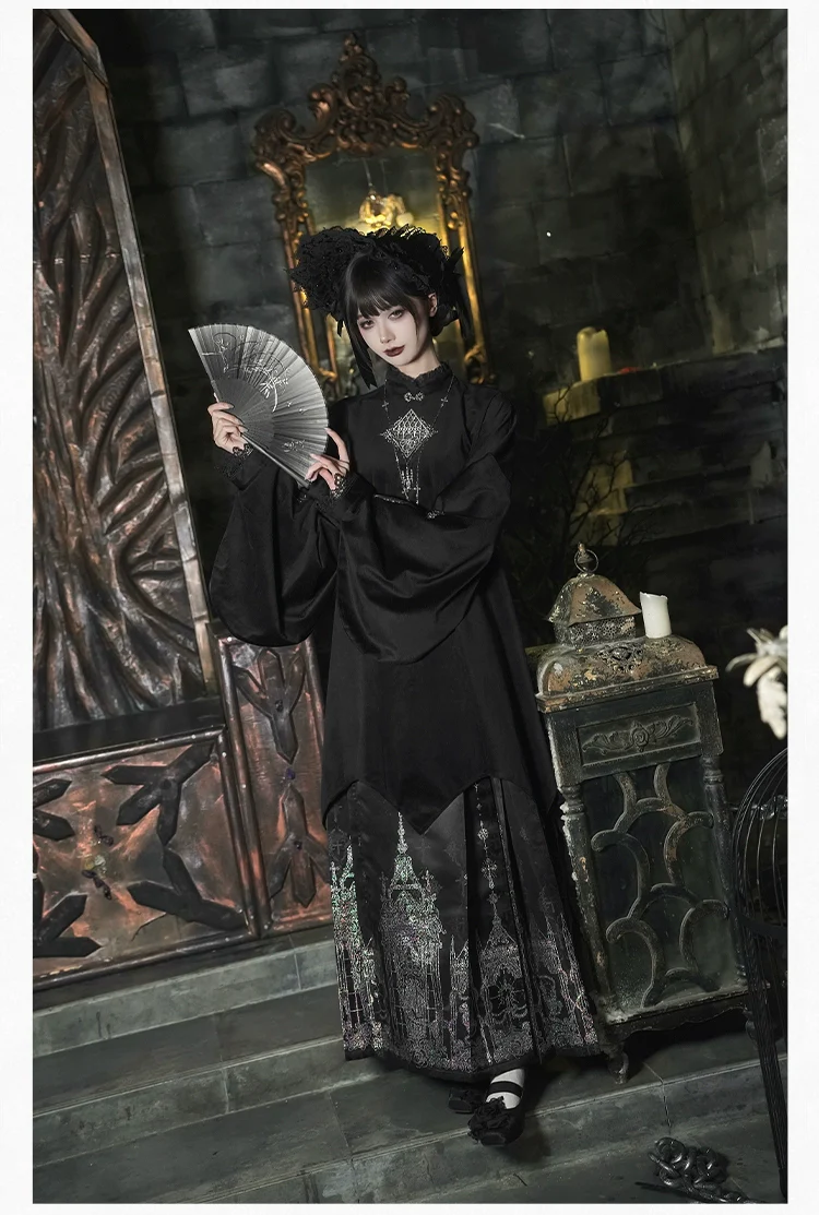 With PUJI - Raven's Night Song - Oriental Aesthetics Gothic Lolita Dress Set - Image 30