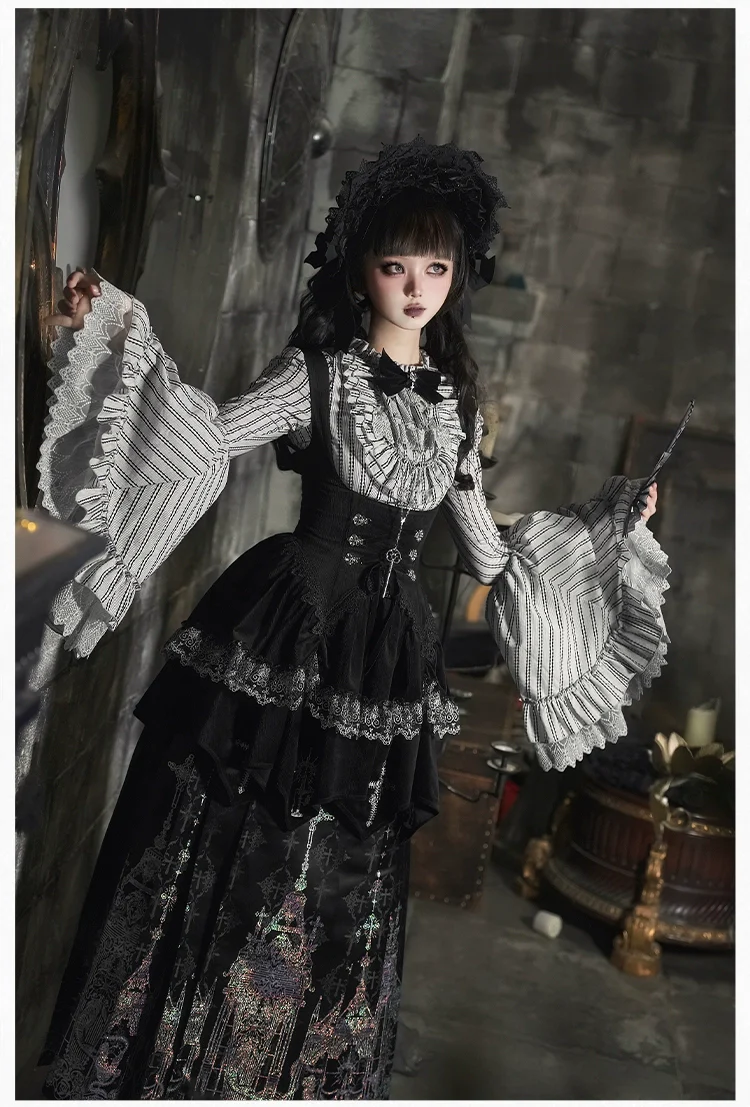 With PUJI - Raven's Night Song - Oriental Aesthetics Gothic Lolita Dress Set - Image 33
