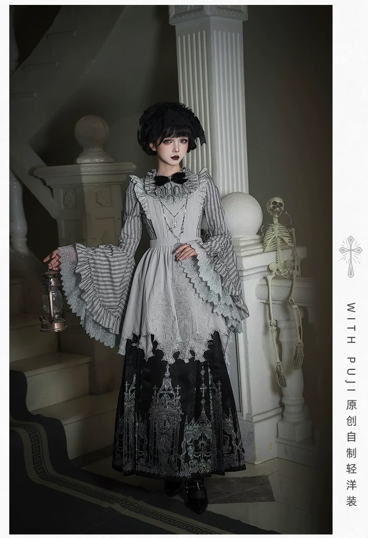With PUJI - Raven's Night Song - Oriental Aesthetics Gothic Lolita Dress Set - Image 34