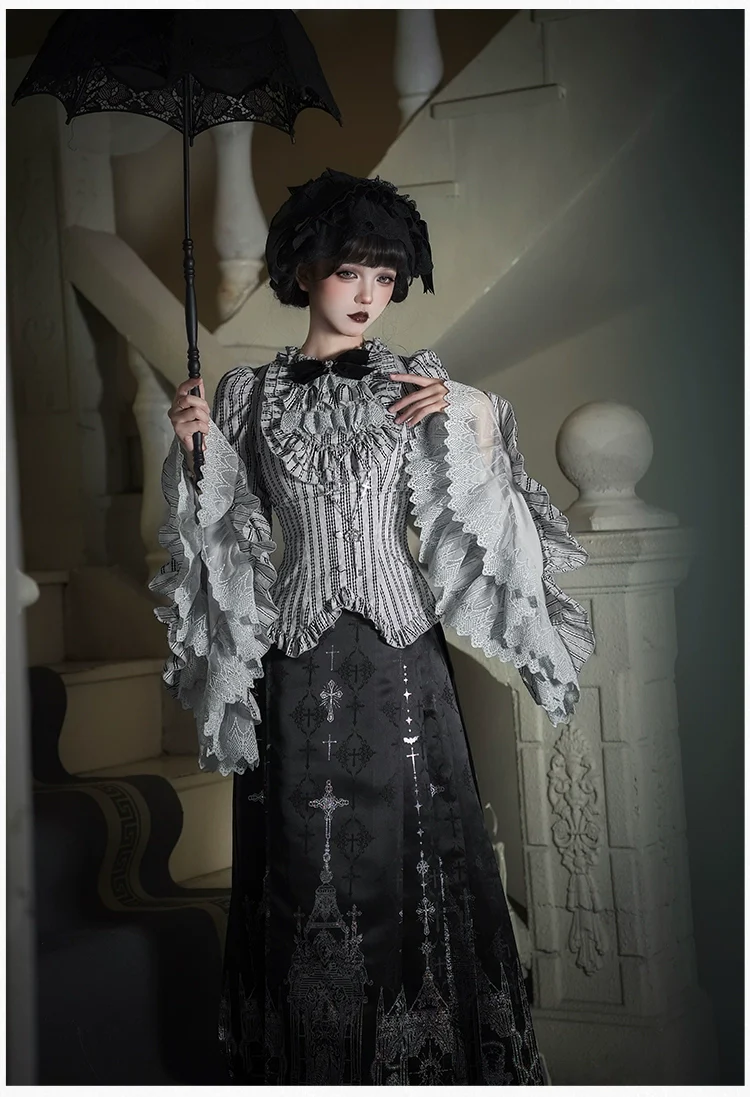With PUJI - Raven's Night Song - Oriental Aesthetics Gothic Lolita Dress Set - Image 35