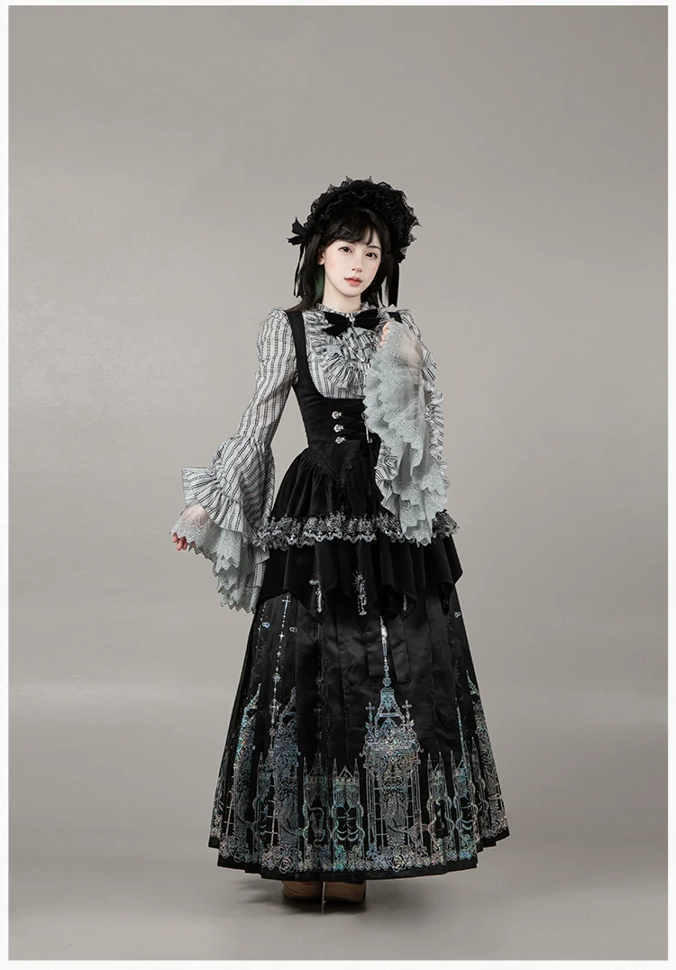 With PUJI - Raven's Night Song - Oriental Aesthetics Gothic Lolita Dress Set - Image 47