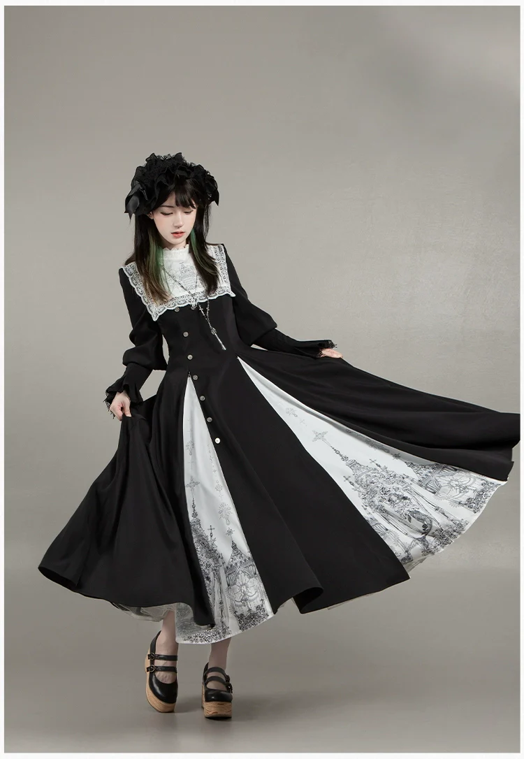 With PUJI - Raven's Night Song - Oriental Aesthetics Gothic Lolita Dress Set - Image 54