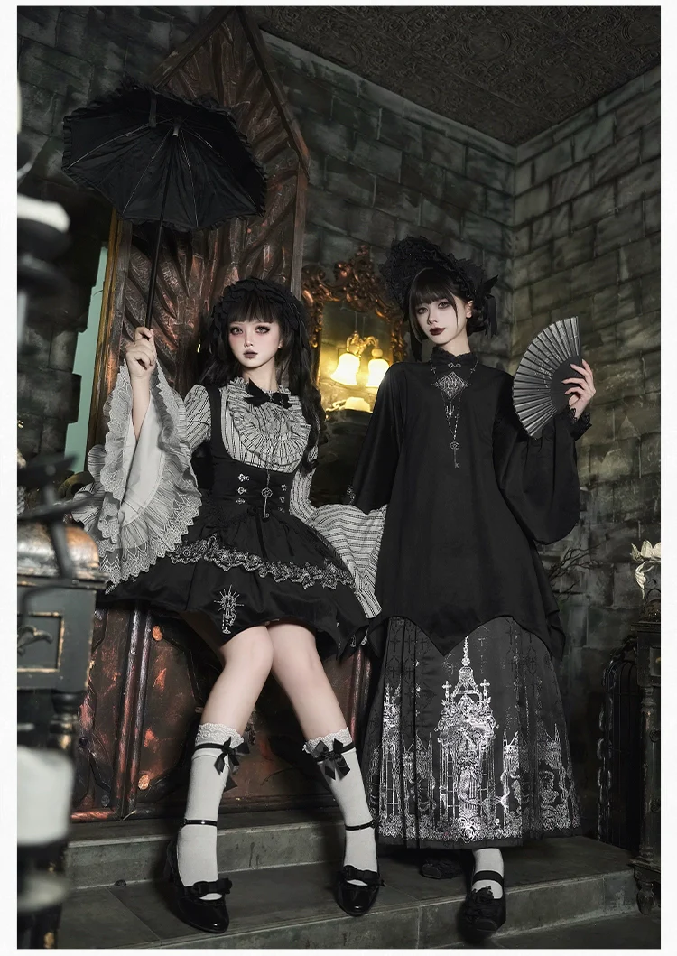 With PUJI - Raven's Night Song - Oriental Aesthetics Gothic Lolita Dress Set - Image 7