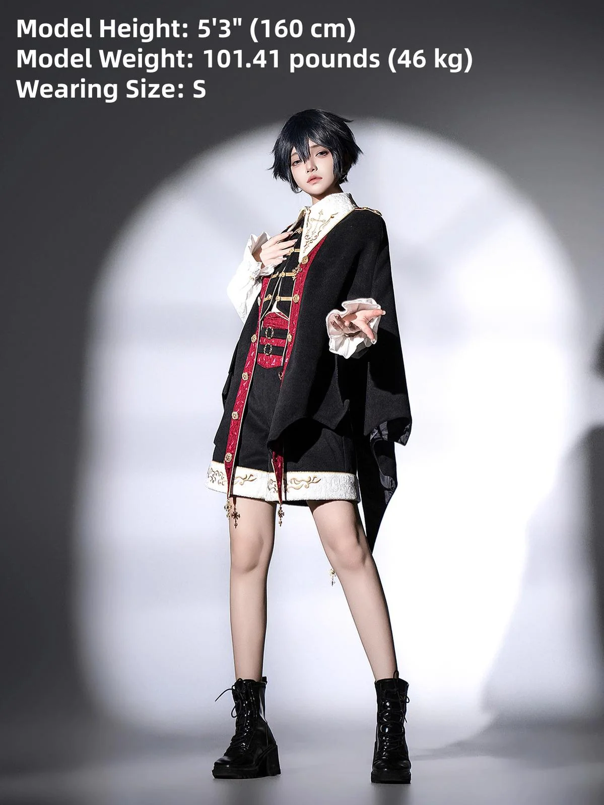 Vampire Youth - Ouji Lolita Bat Shaped Cape Set, Gold Embroidery & Red Accents - Image 4