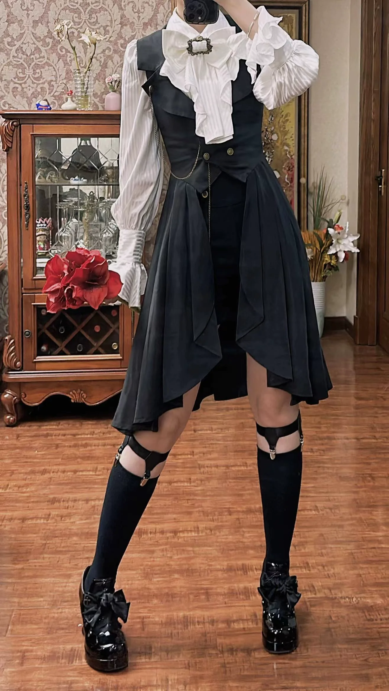 Gazing Galactic - Moonstone - Ouji Lolita Black Vest Prince Long Trailing Vest - Image 5
