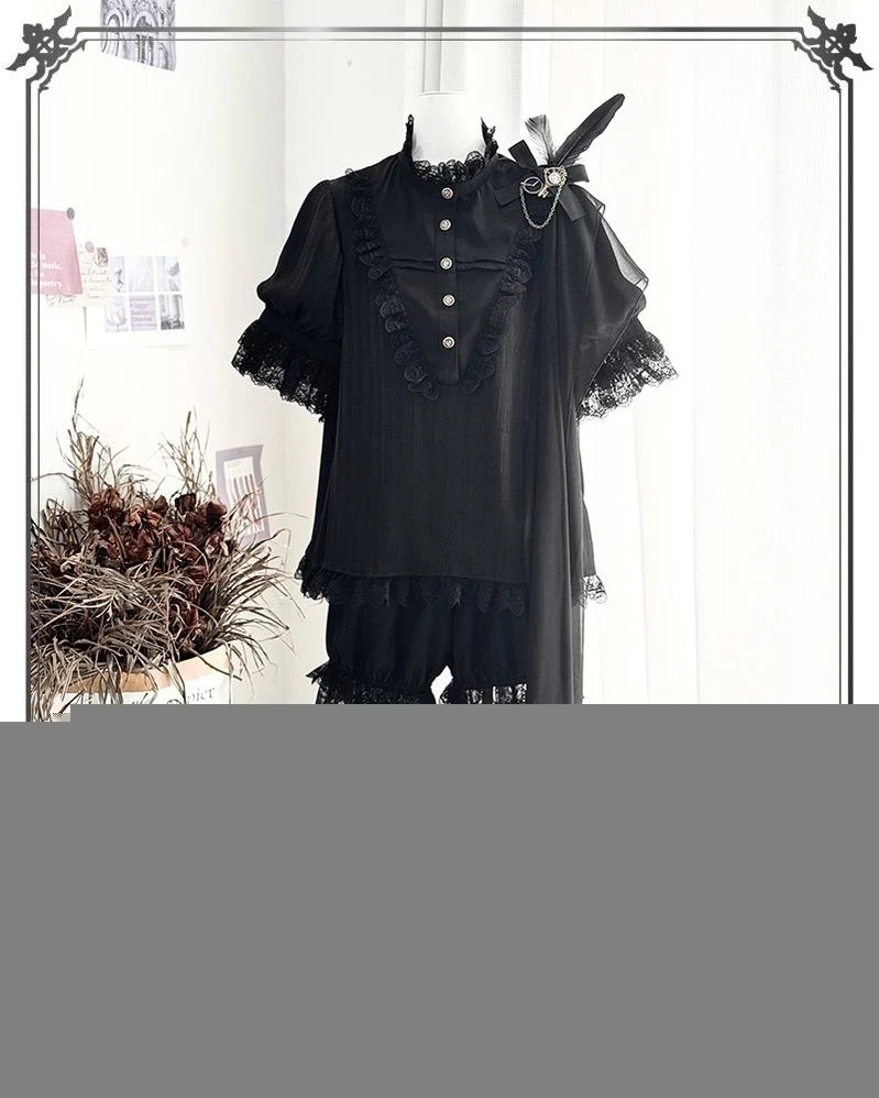 Black Moonlight - Ouji Lolita Chiffon Shirt Outfit - Image 11