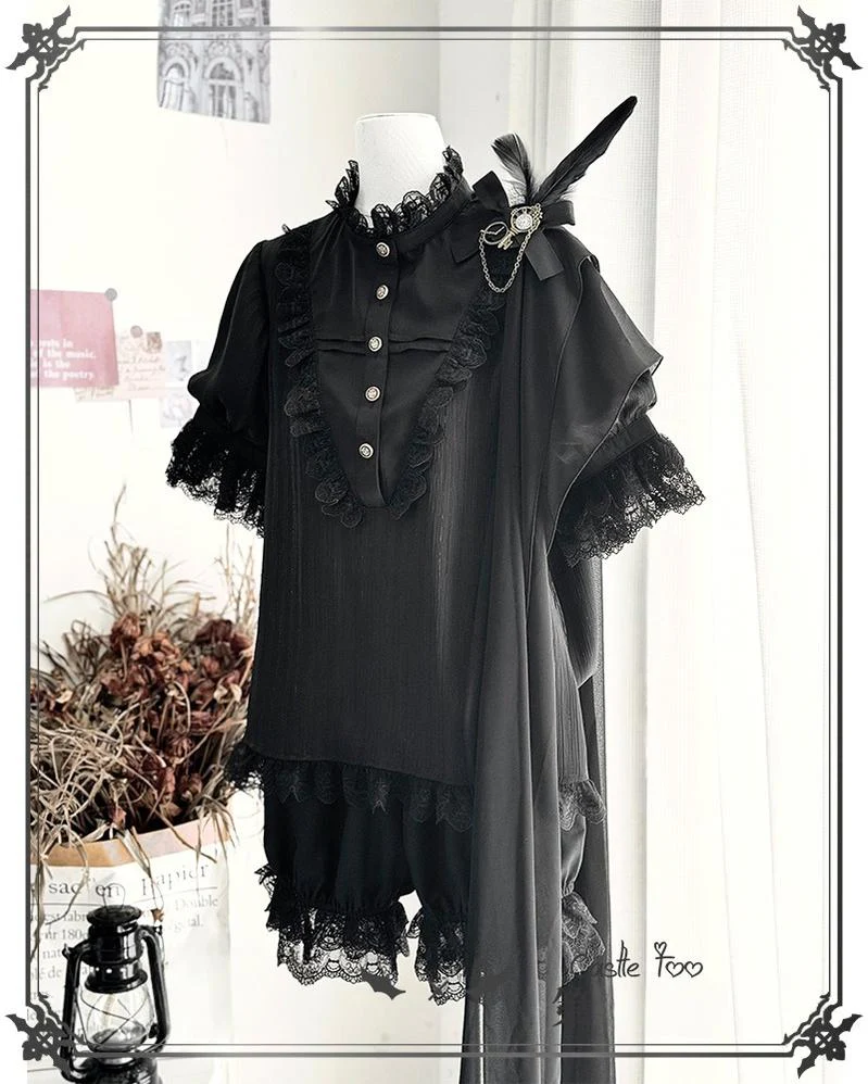 Black Moonlight - Ouji Lolita Chiffon Shirt Outfit - Image 15