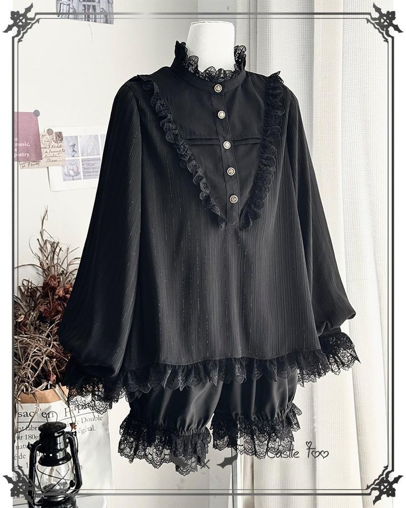 Black Moonlight - Ouji Lolita Chiffon Shirt Outfit - Image 18