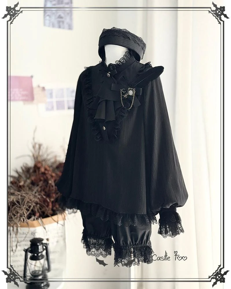 Black Moonlight - Ouji Lolita Chiffon Shirt Outfit - Image 20