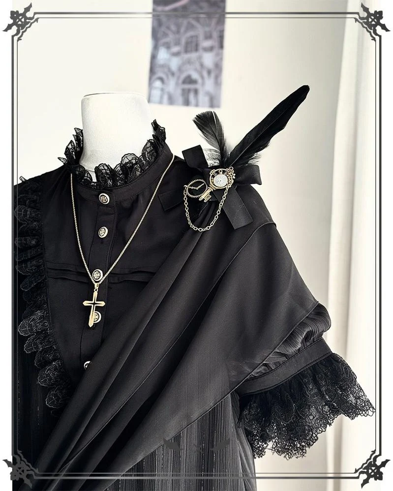 Black Moonlight - Ouji Lolita Chiffon Shirt Outfit - Image 21