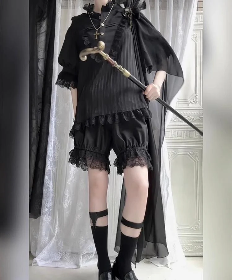 Black Moonlight - Ouji Lolita Chiffon Shirt Outfit - Image 6