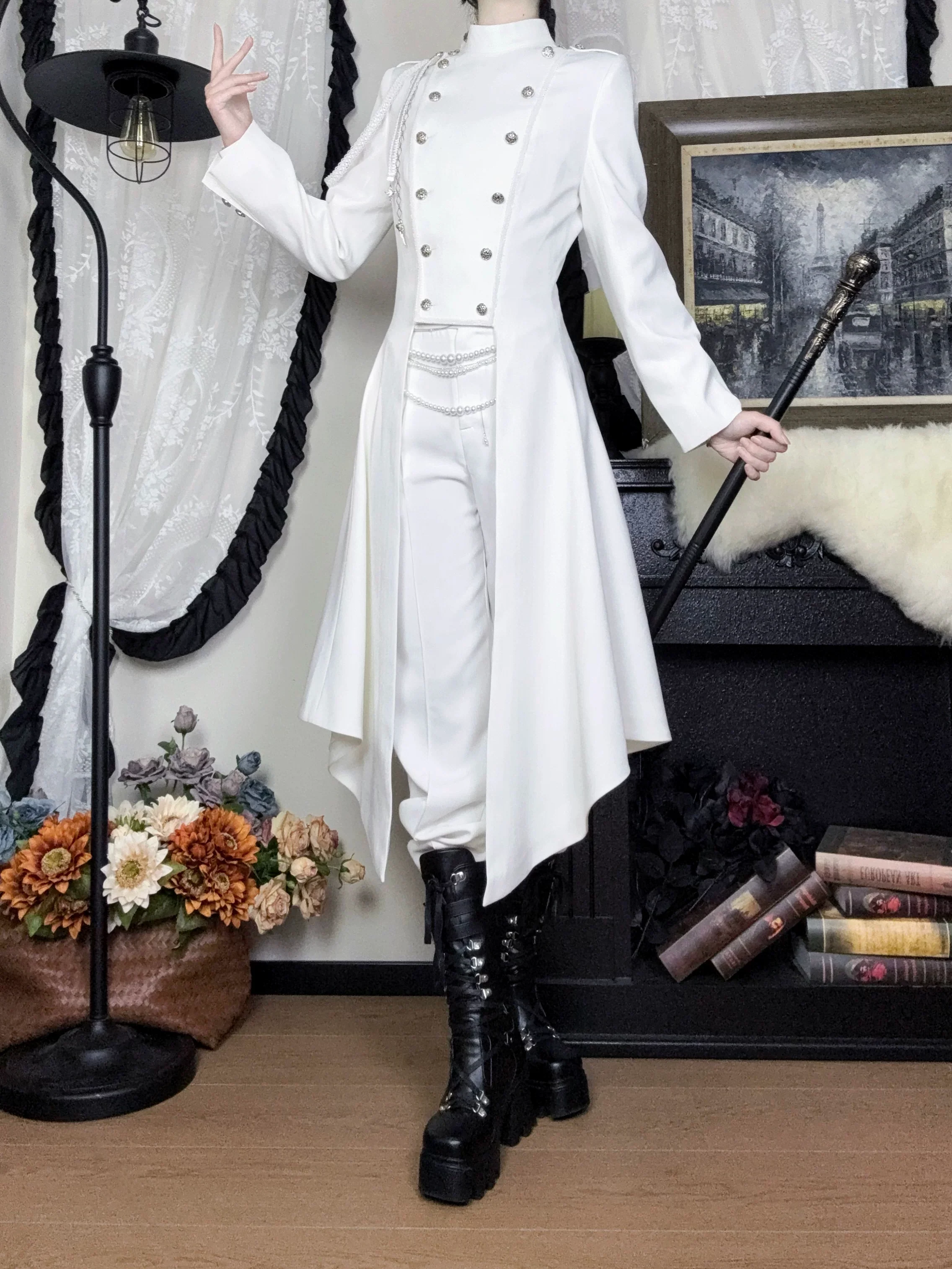 Eternal Moonlit Night - Ouji Lolita Coat, Double-Breasted High-Low Hem - Image 12
