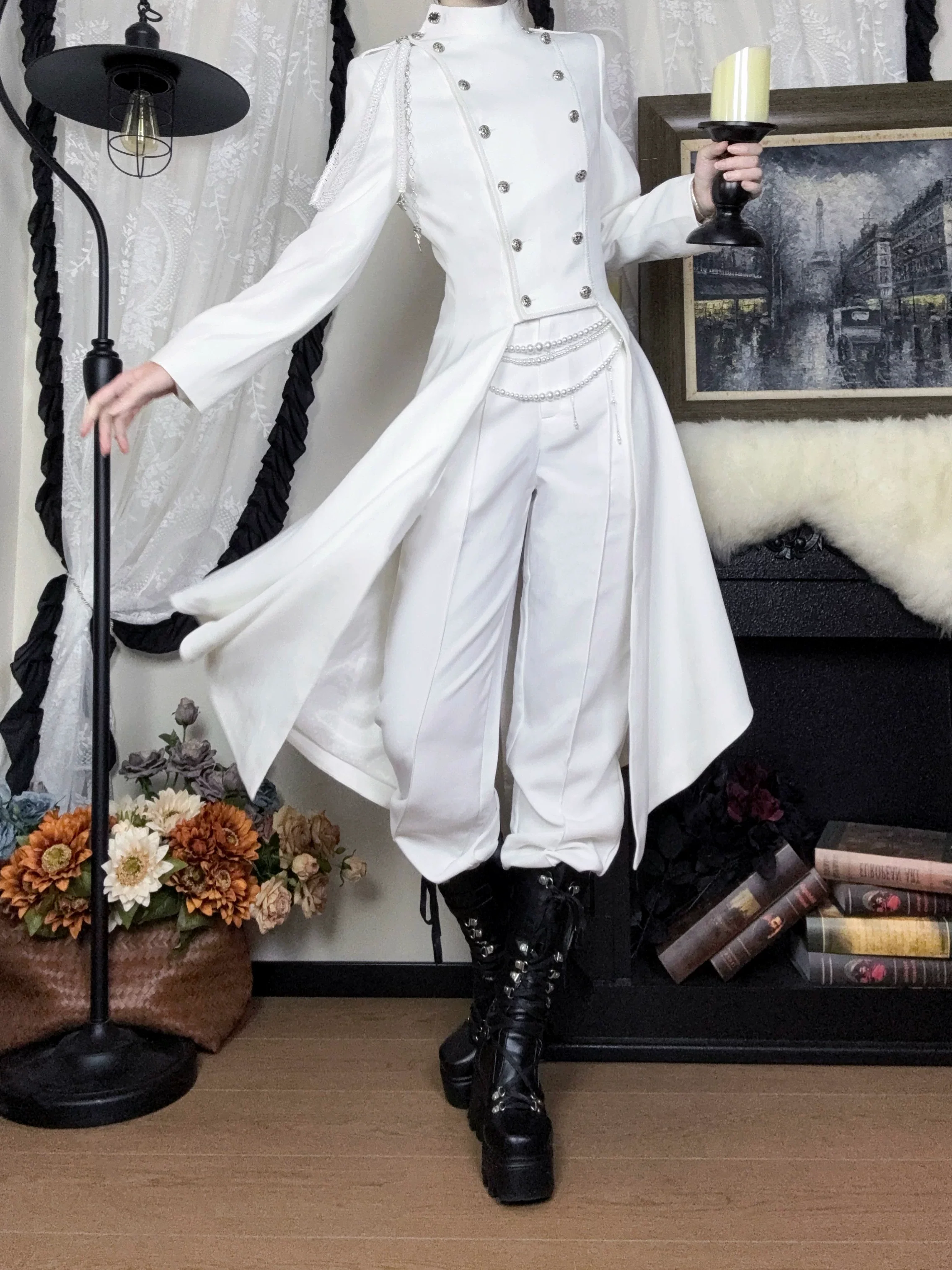 Eternal Moonlit Night - Ouji Lolita Coat, Double-Breasted High-Low Hem - Image 14