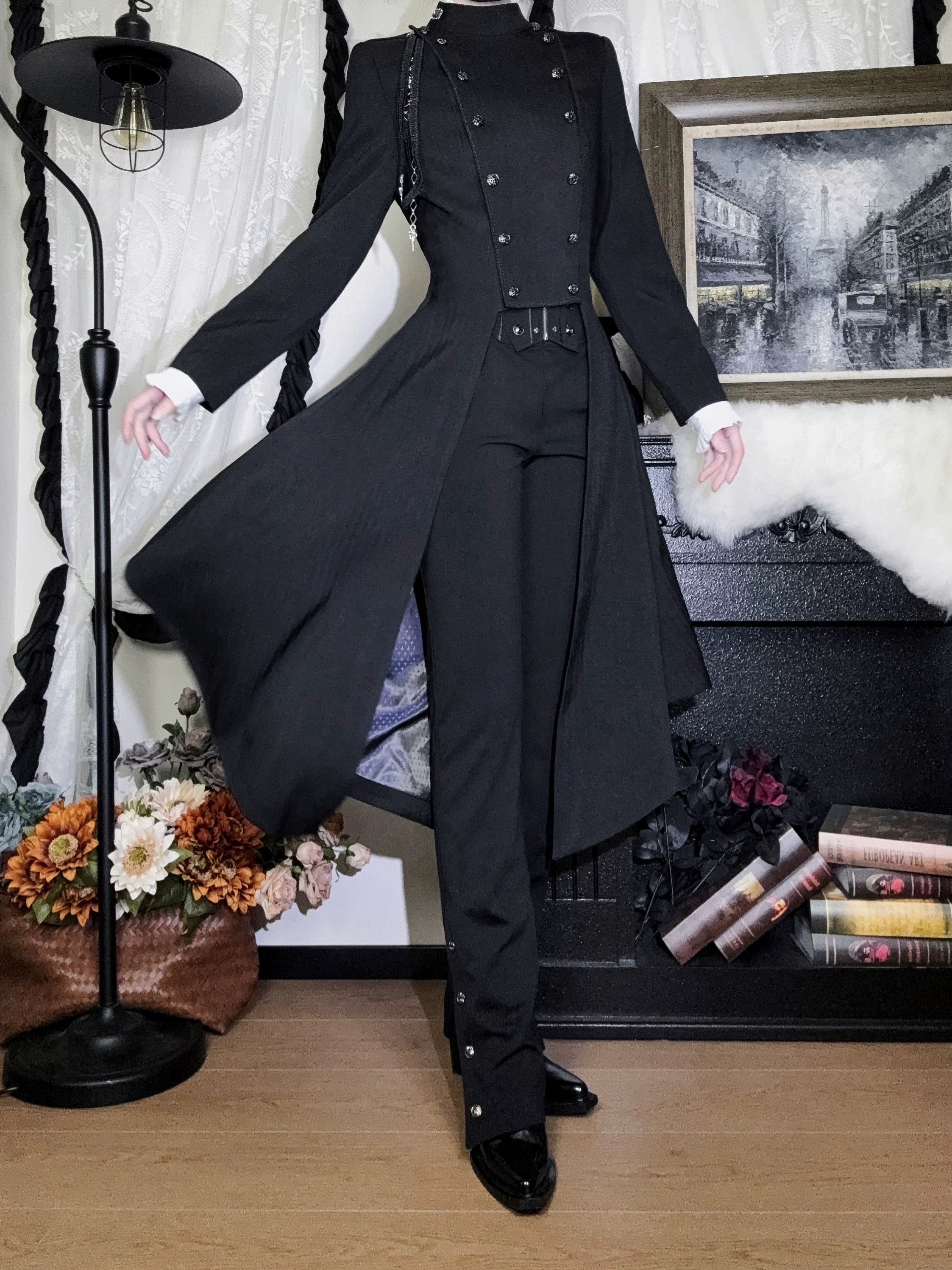 Eternal Moonlit Night - Ouji Lolita Coat, Double-Breasted High-Low Hem - Image 20