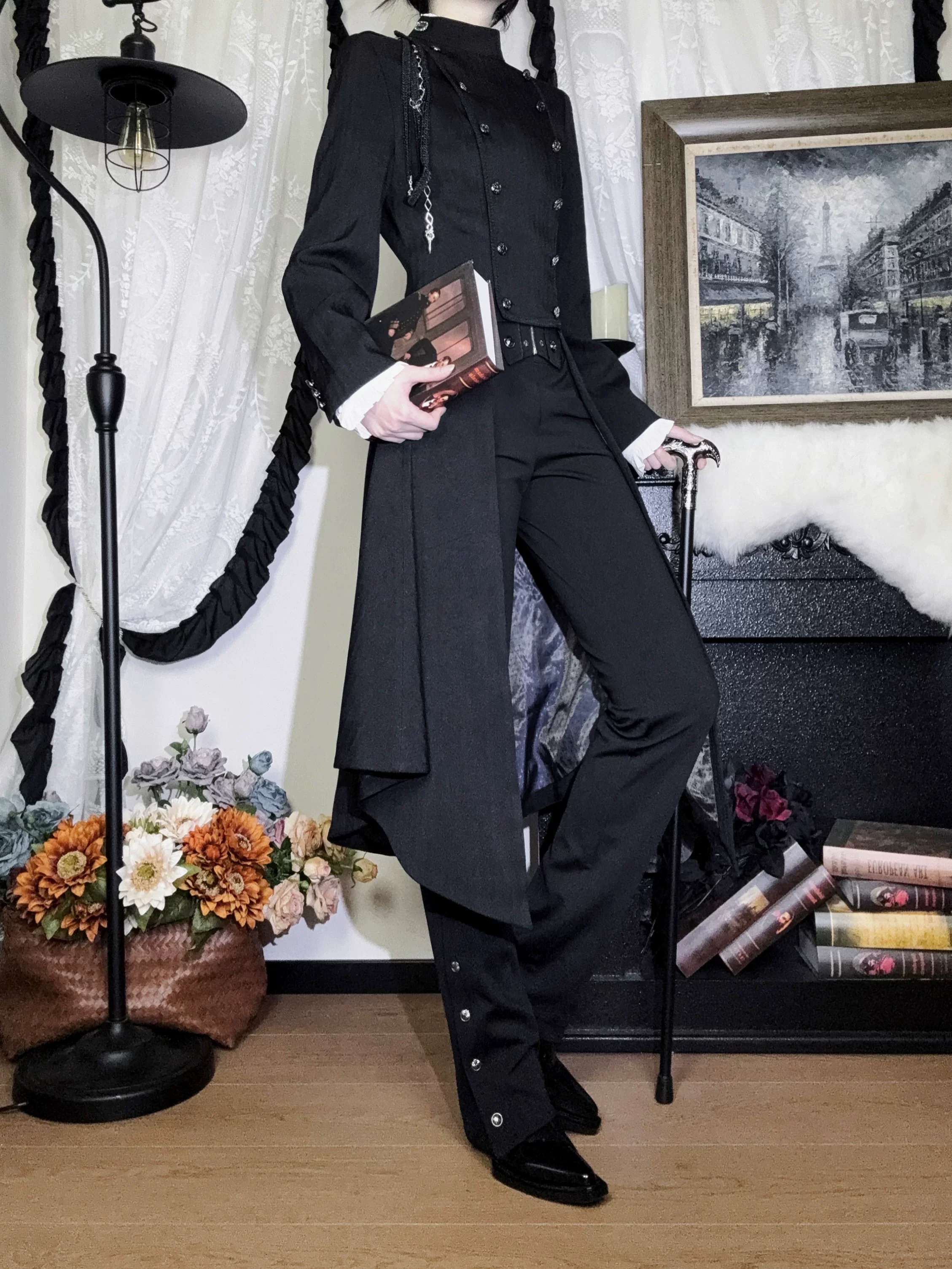 Eternal Moonlit Night - Ouji Lolita Coat, Double-Breasted High-Low Hem - Image 21