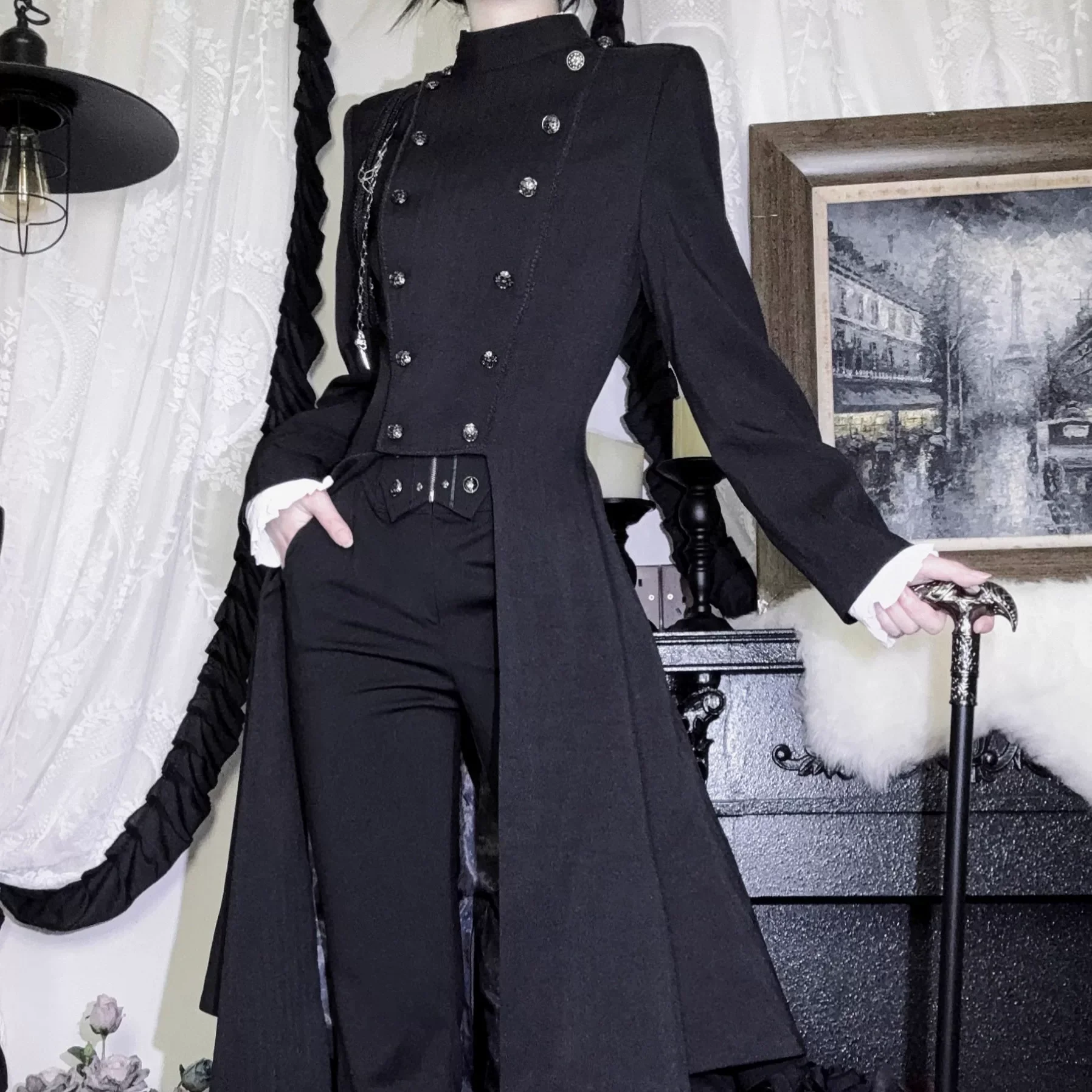 Eternal Moonlit Night - Ouji Lolita Coat, Double-Breasted High-Low Hem - Image 22