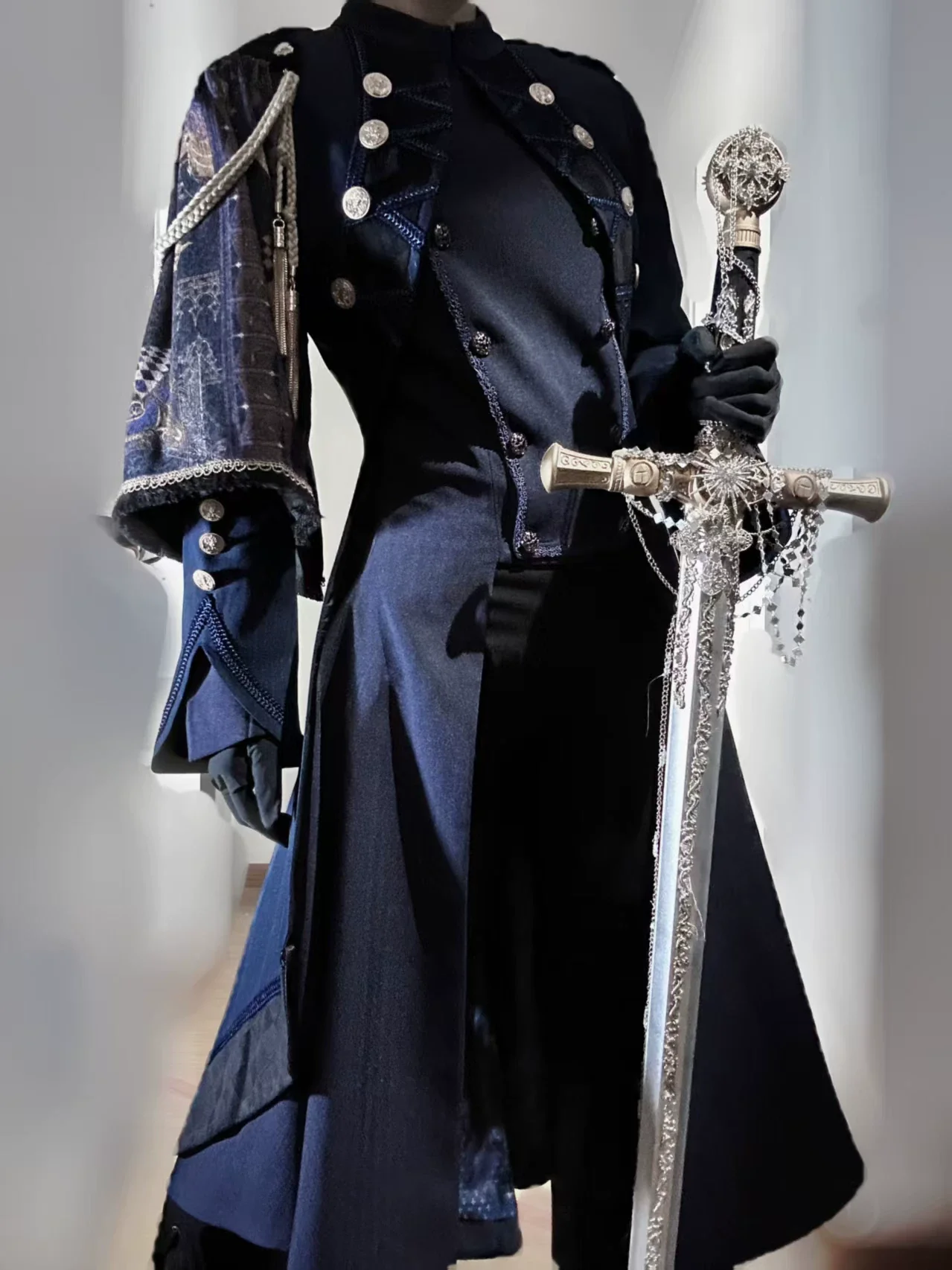 Eternal Moonlit Night - Ouji Lolita Coat, Double-Breasted High-Low Hem - Image 6