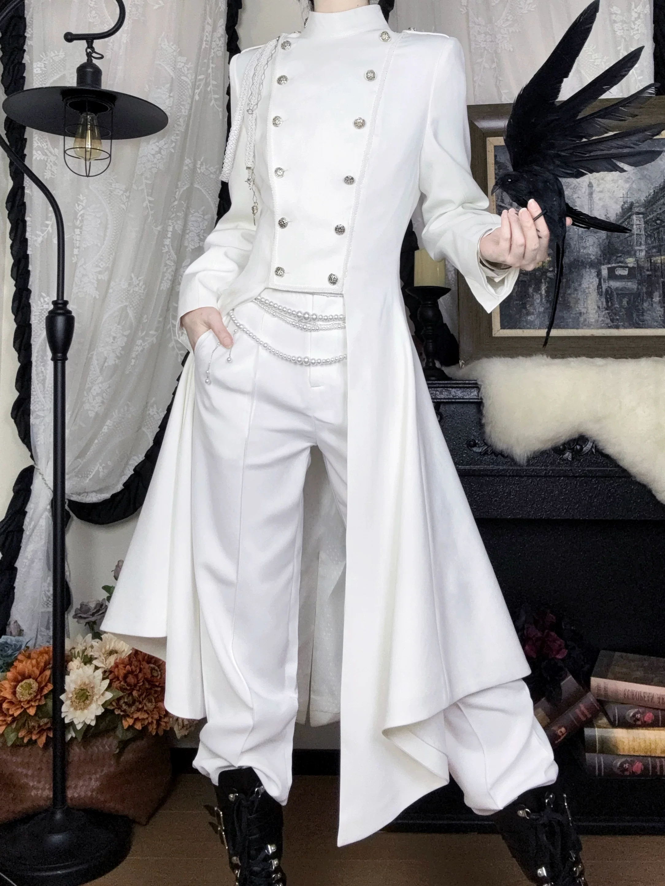 Eternal Moonlit Night - Ouji Lolita Coat, Double-Breasted High-Low Hem - Image 9