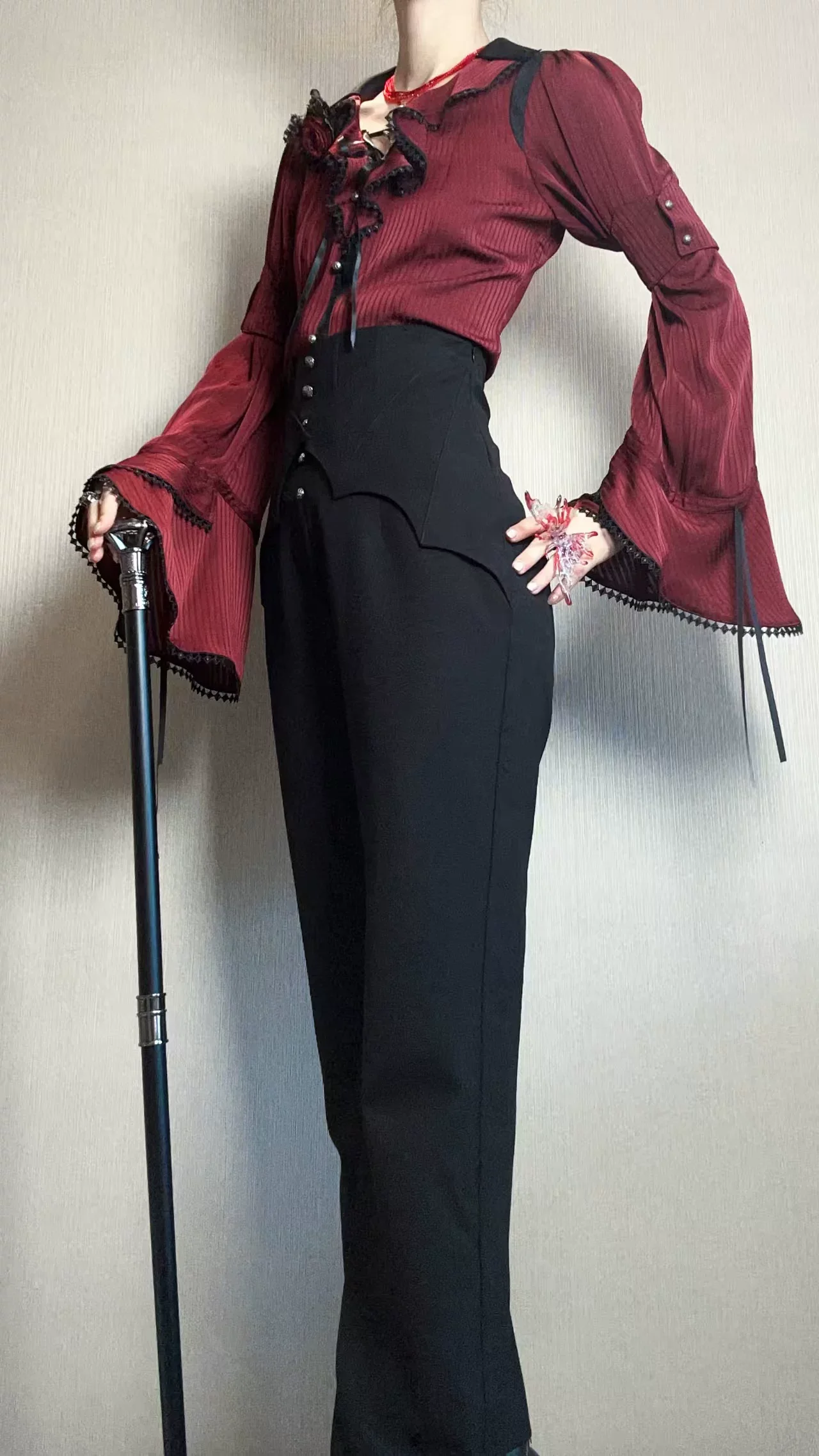 Earl of Drooping Wings - Ouji Lolita Flared Pants, Batwing Decoration - Image 20