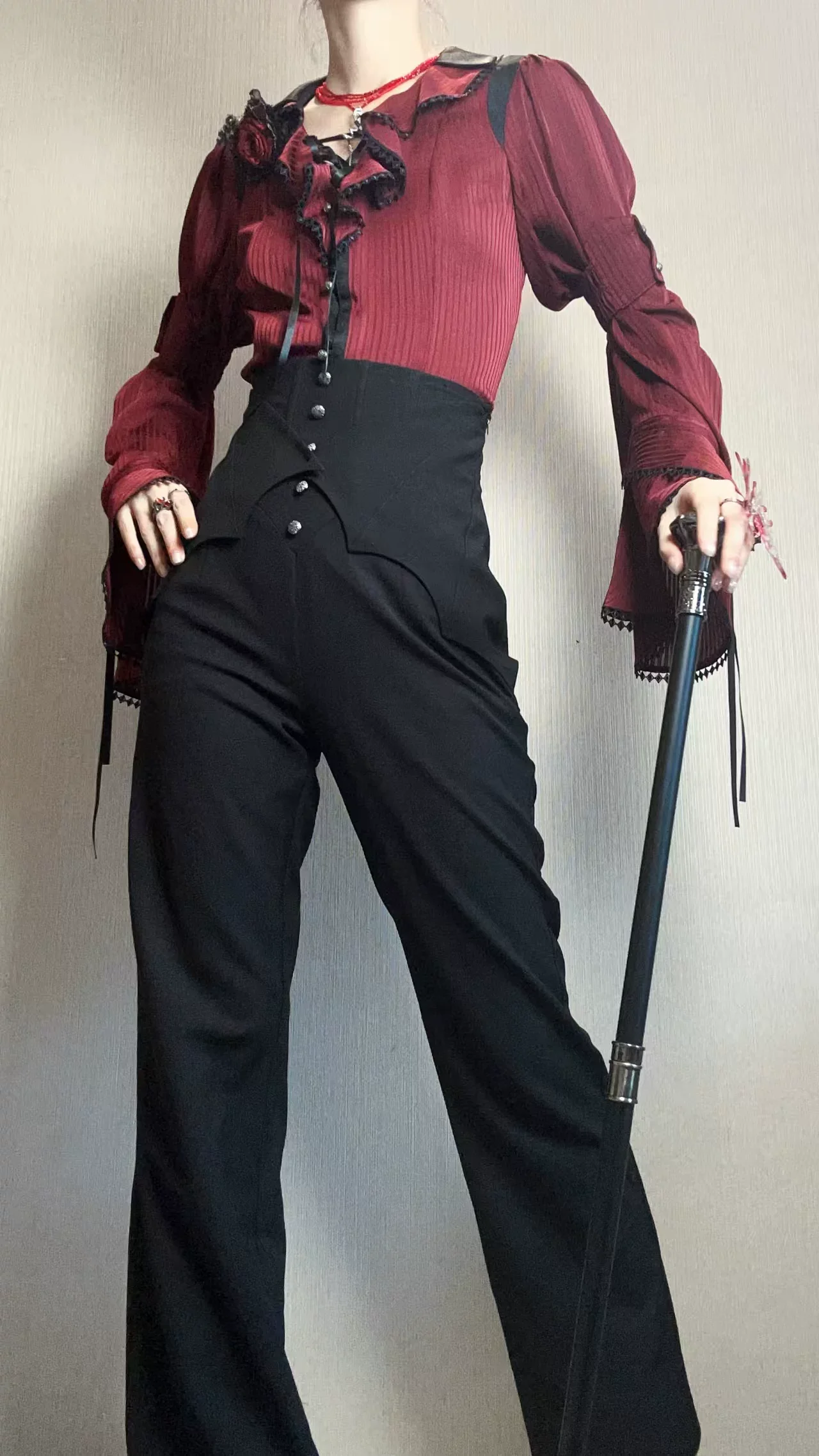 Earl of Drooping Wings - Ouji Lolita Flared Pants, Batwing Decoration - Image 21