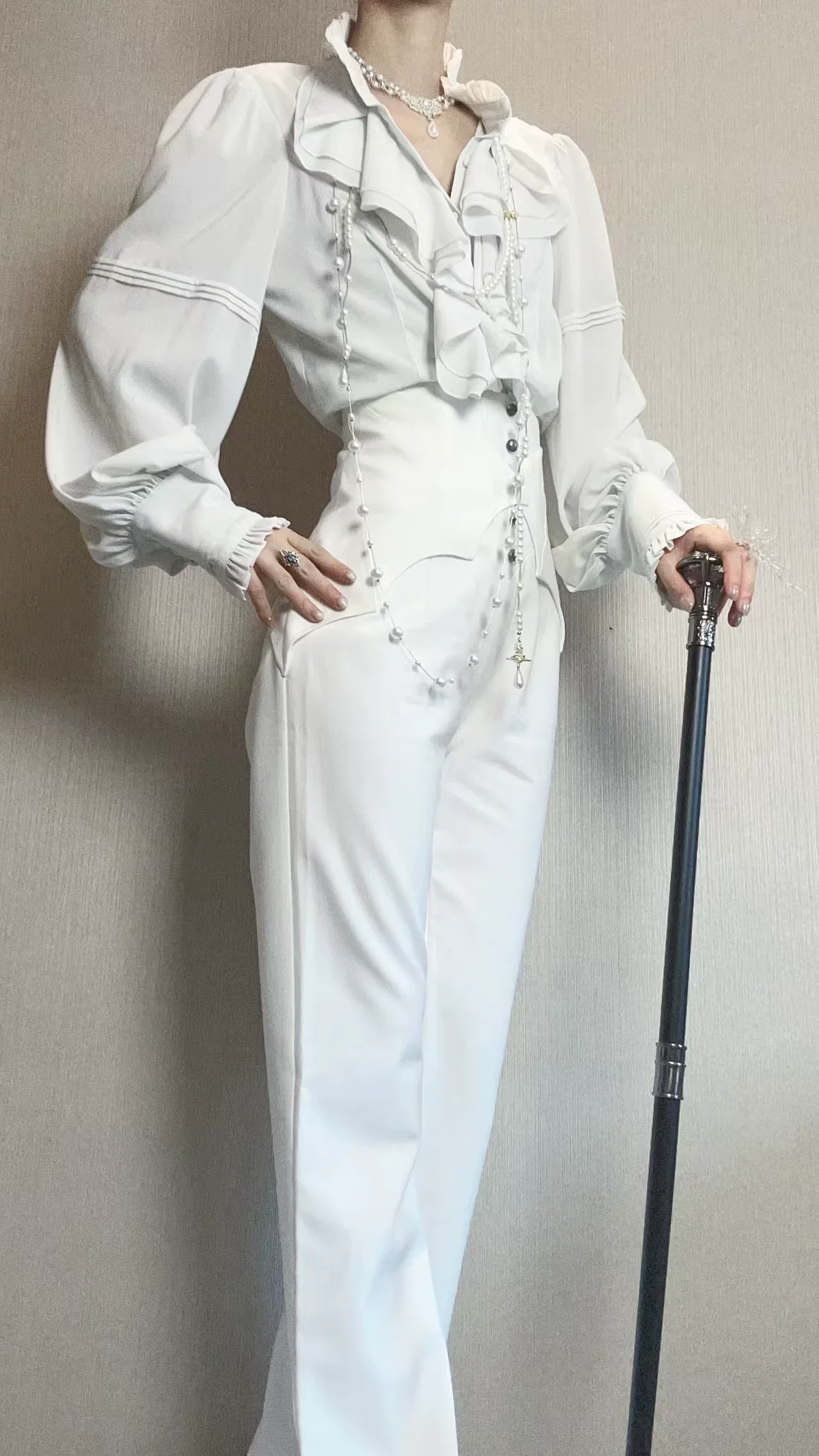 Earl of Drooping Wings - Ouji Lolita Flared Pants, Batwing Decoration - Image 24