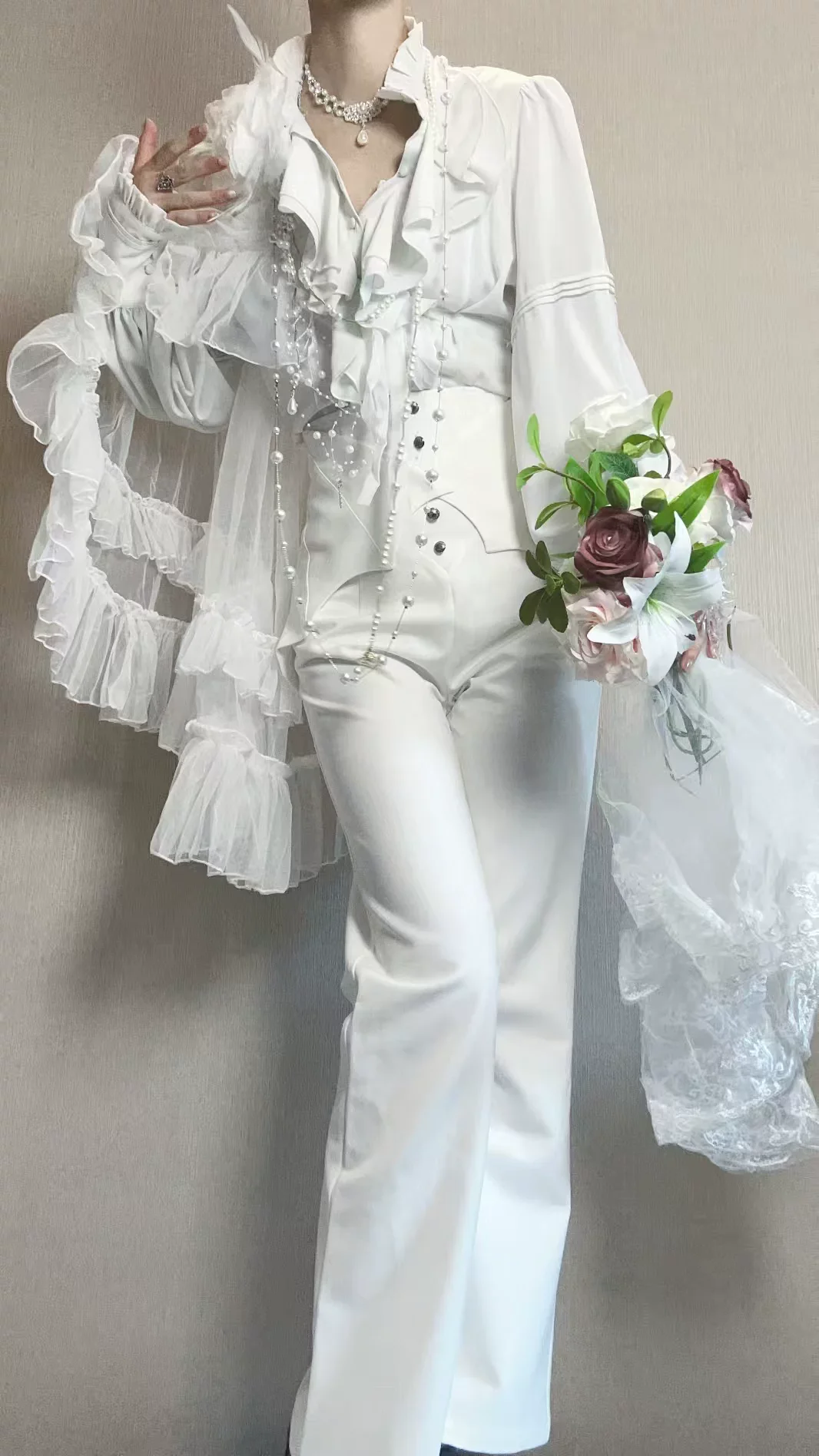 Earl of Drooping Wings - Ouji Lolita Flared Pants, Batwing Decoration - Image 25