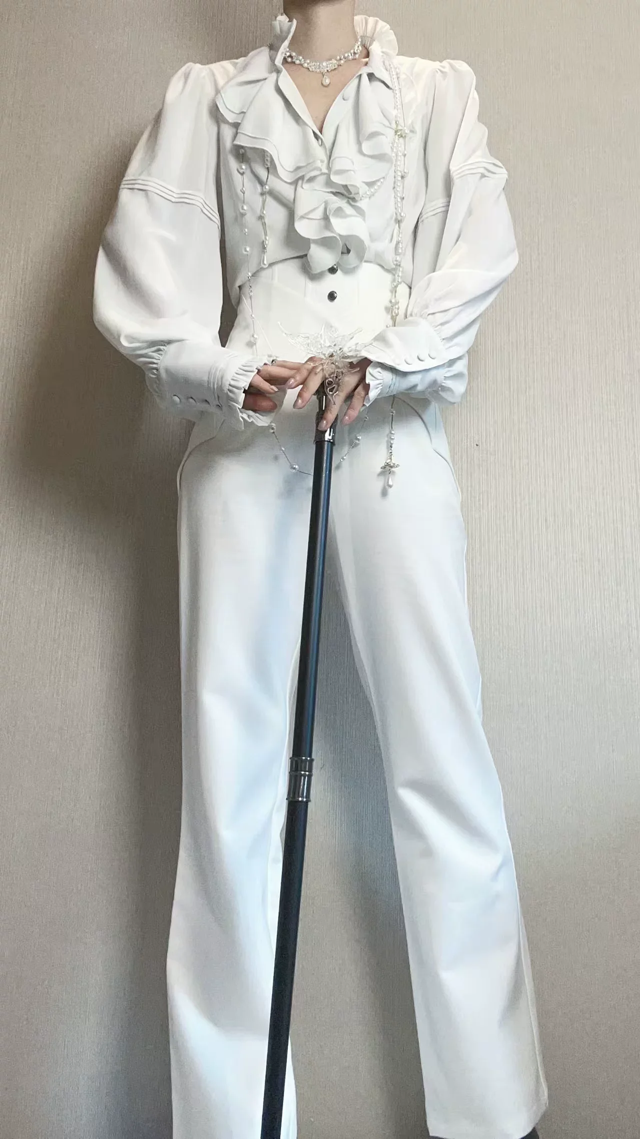 Earl of Drooping Wings - Ouji Lolita Flared Pants, Batwing Decoration - Image 26