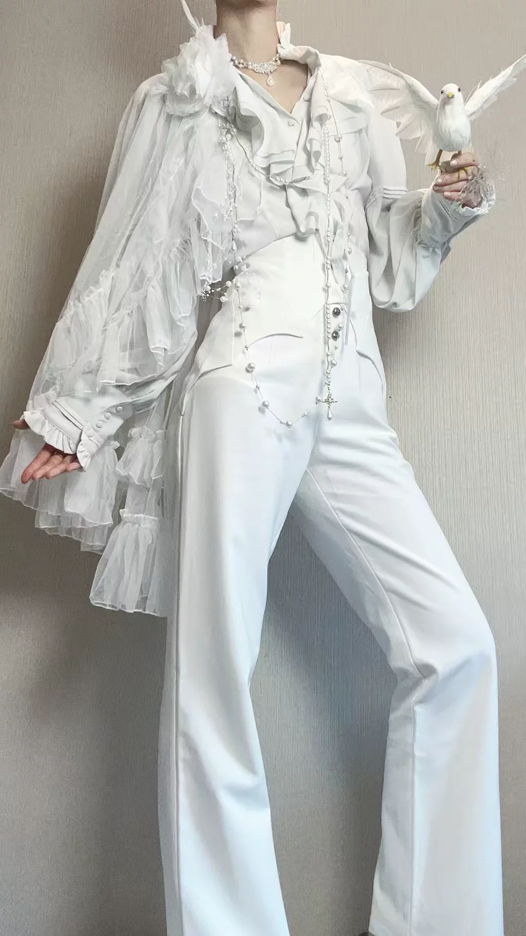 Earl of Drooping Wings - Ouji Lolita Flared Pants, Batwing Decoration - Image 27