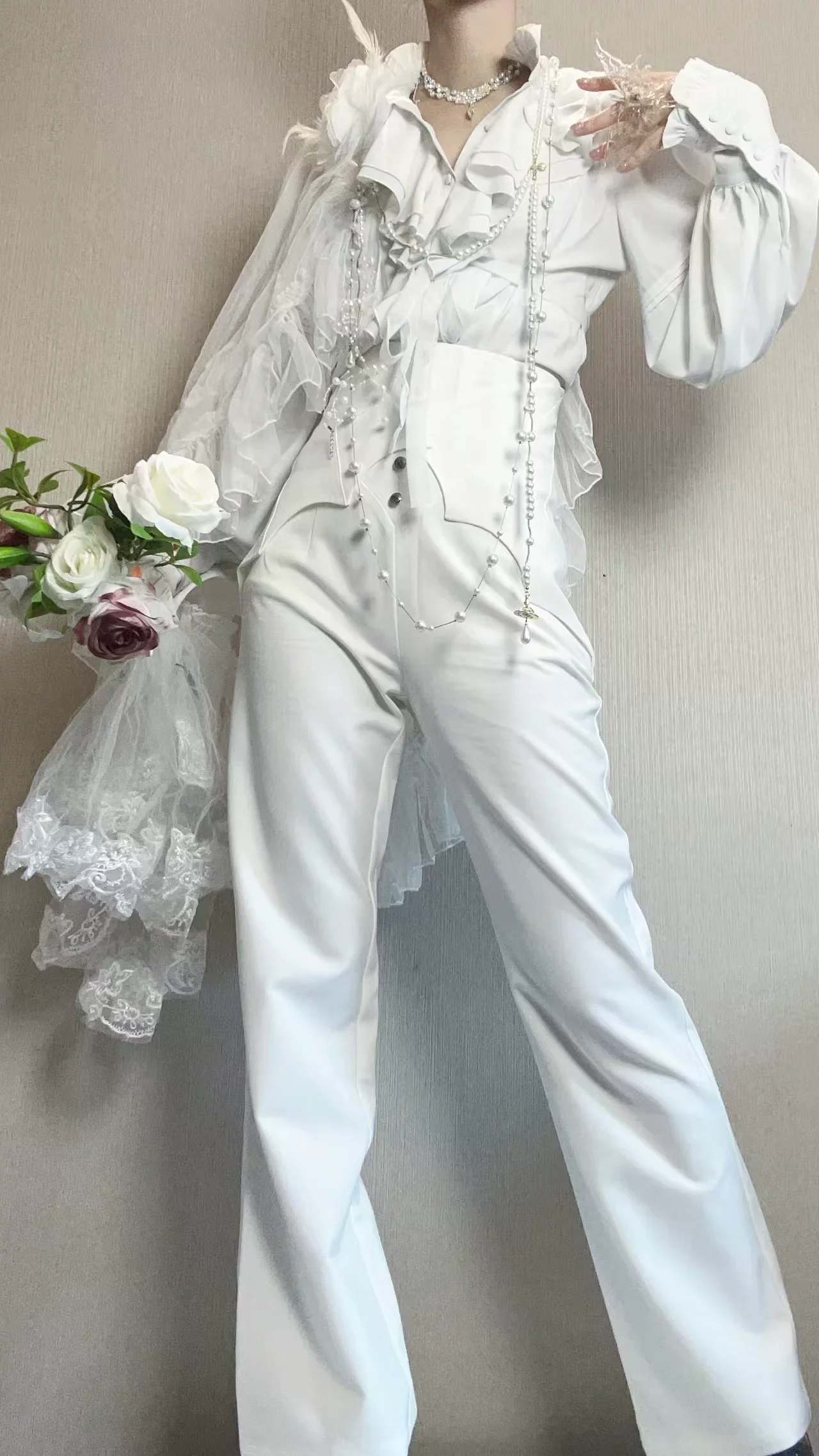 Earl of Drooping Wings - Ouji Lolita Flared Pants, Batwing Decoration - Image 28